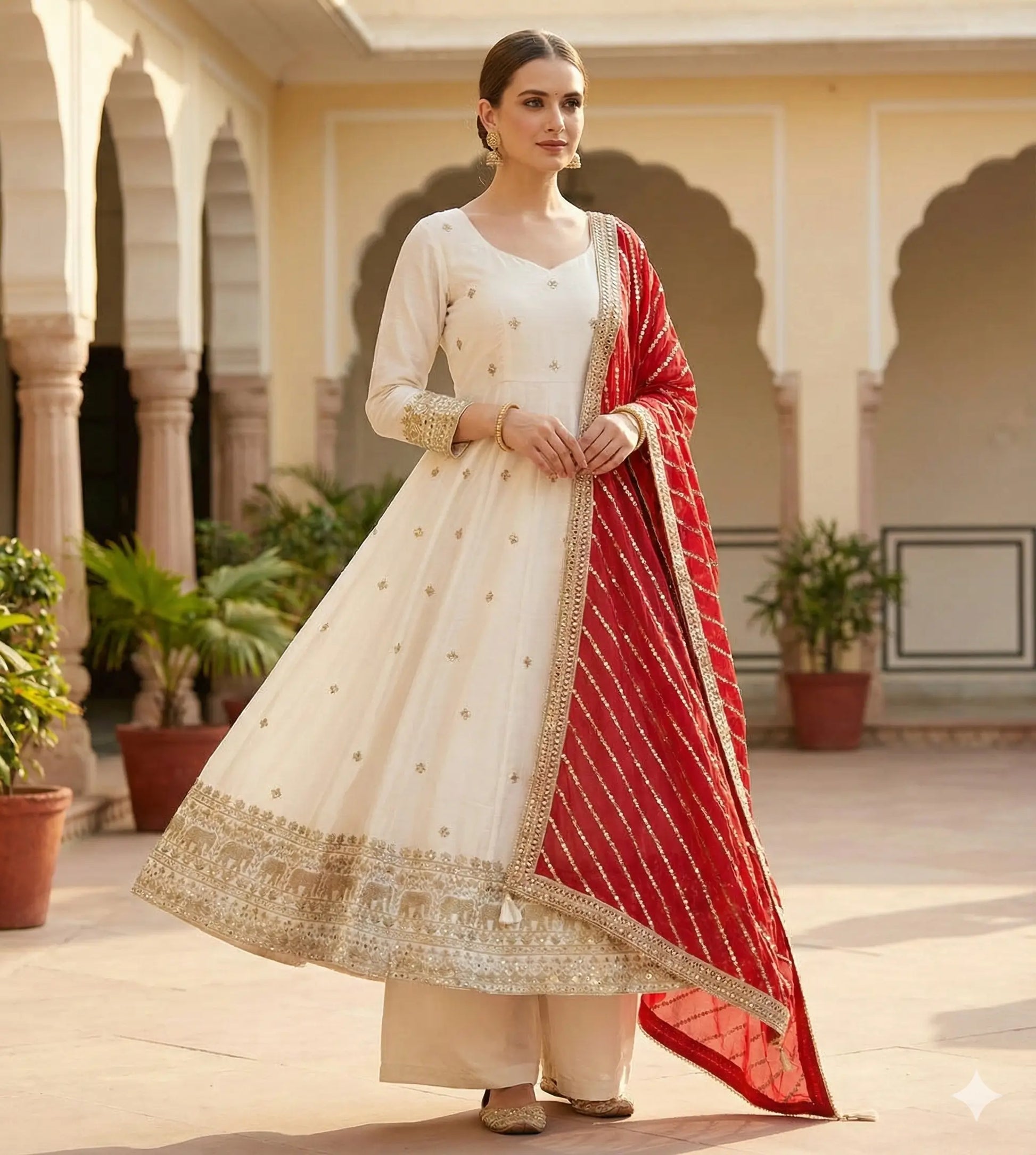 Embroidered Vichitra Silk Anarkali Set