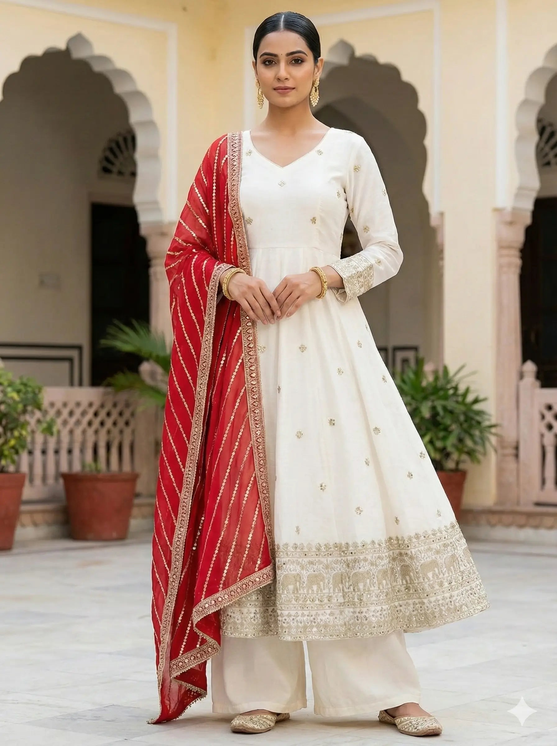 Embroidered Vichitra Silk Anarkali Set