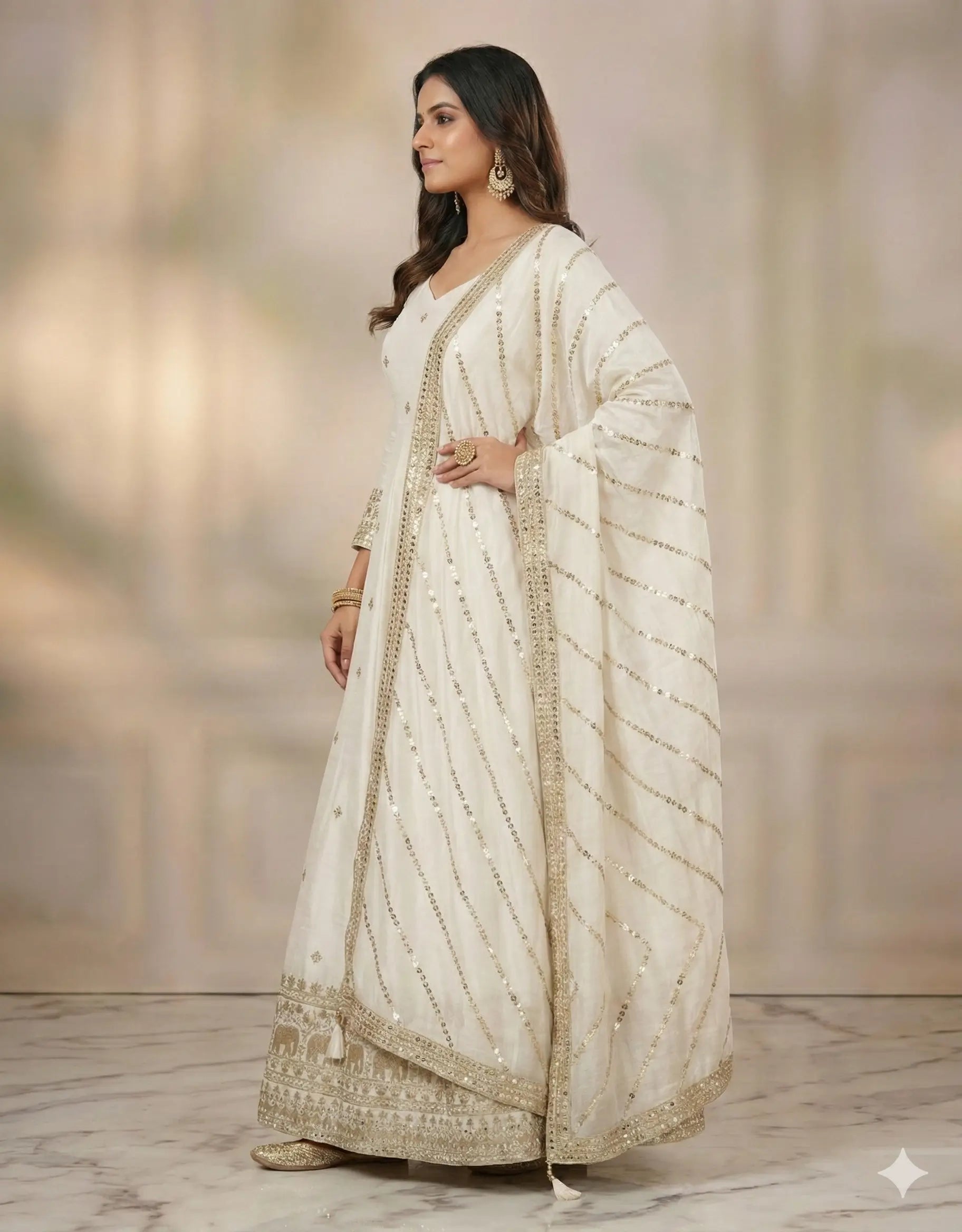 Embroidered Vichitra Silk Anarkali Set