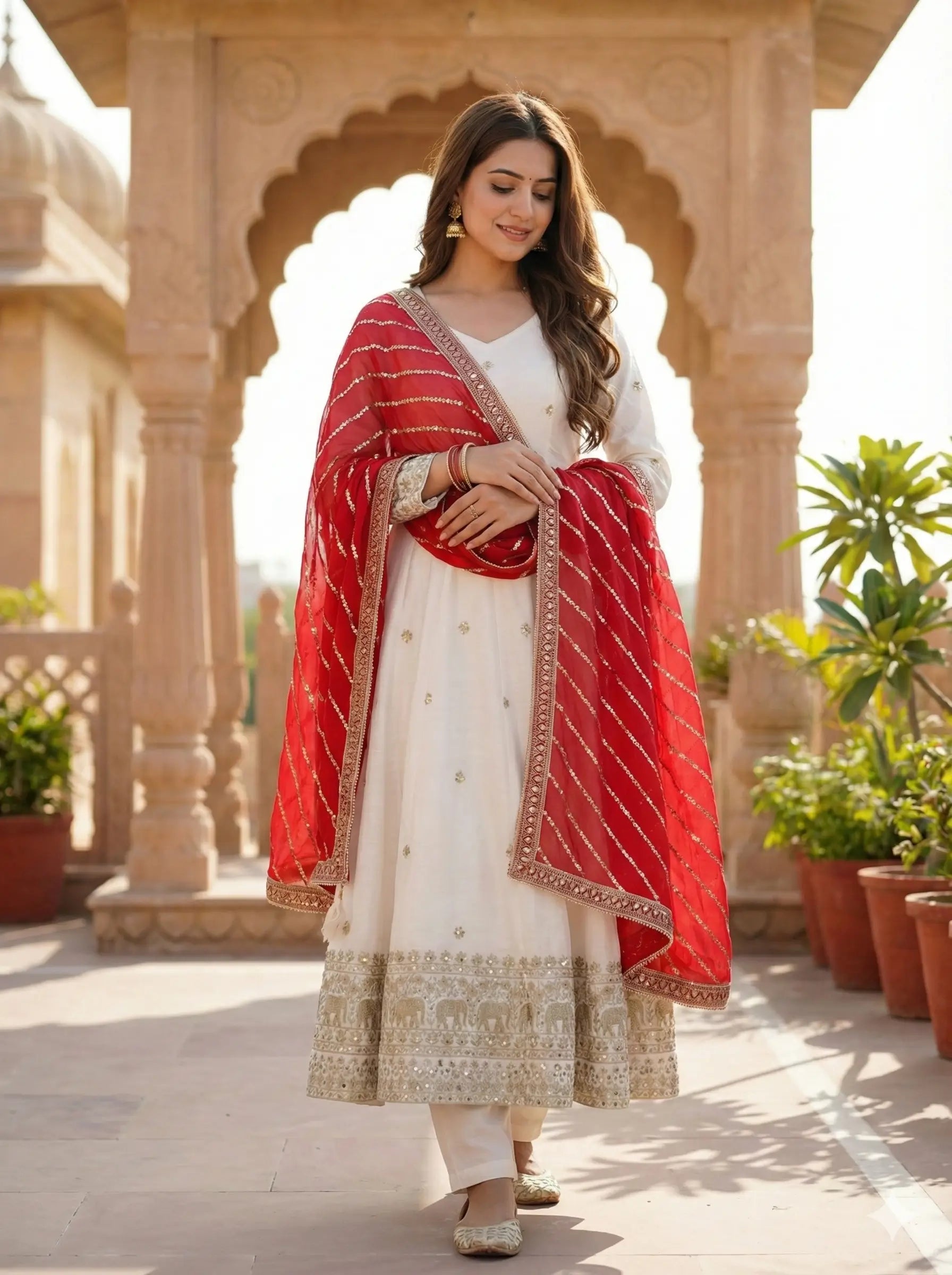 Embroidered Vichitra Silk Anarkali Set
