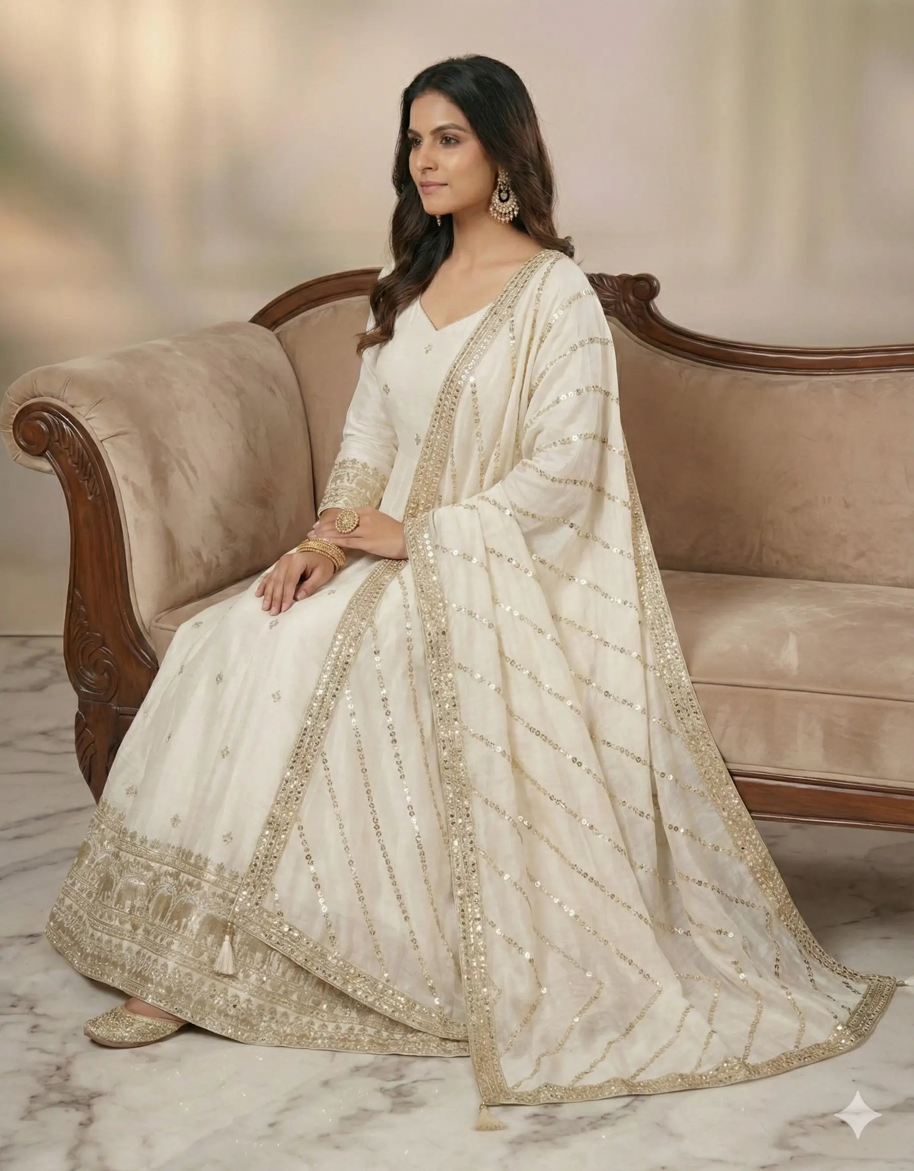 Embroidered Vichitra Silk Anarkali Set