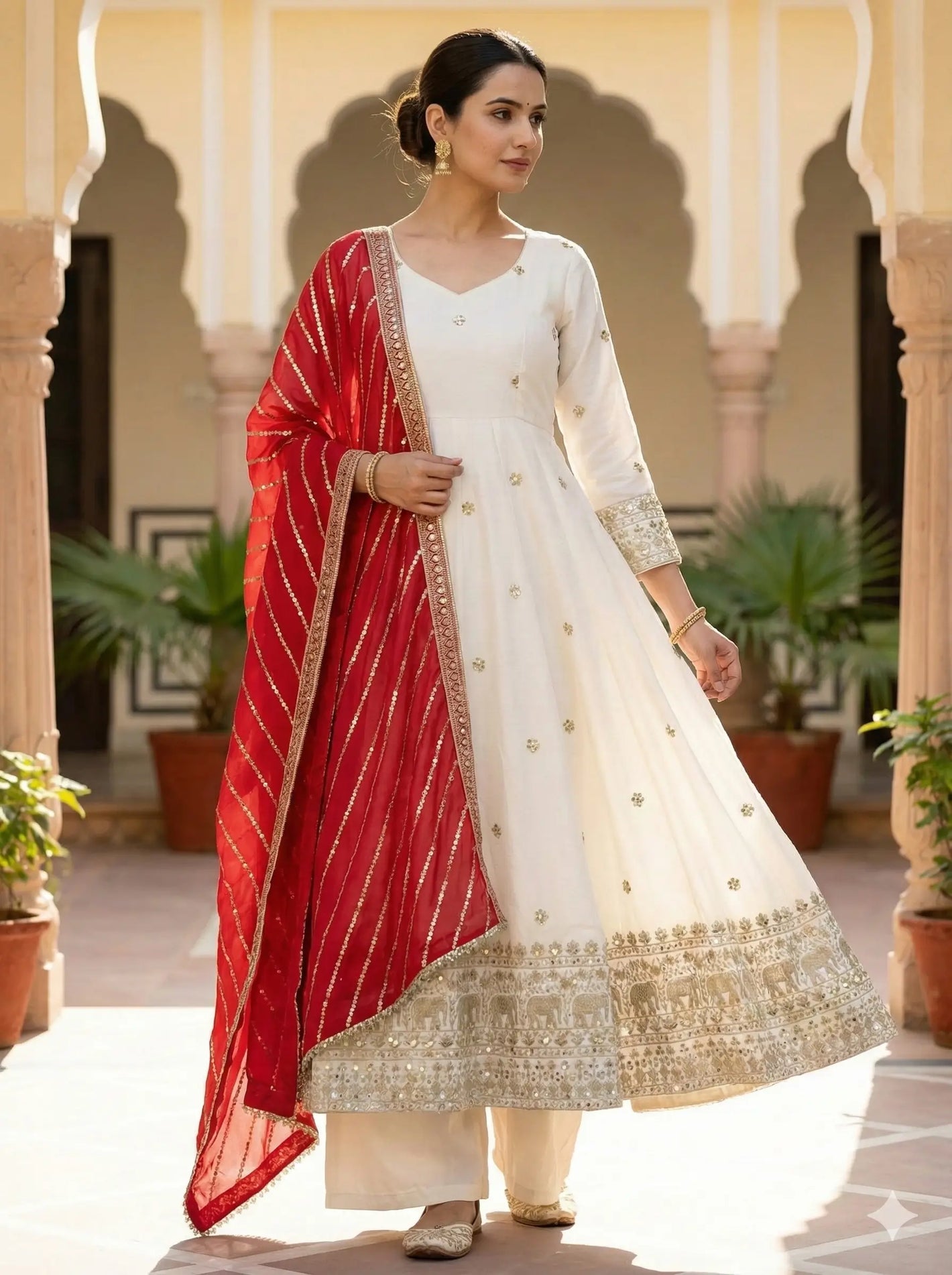 Embroidered Vichitra Silk Anarkali Set