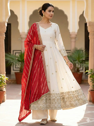 Embroidered Vichitra Silk Anarkali Set