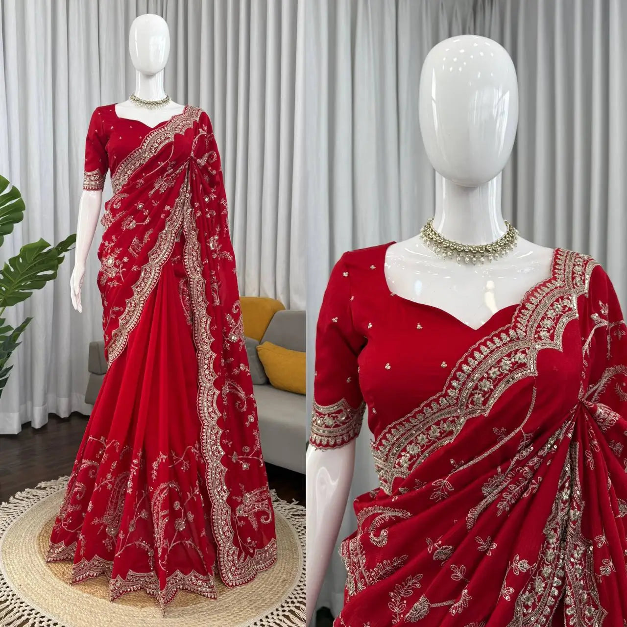 Embroidered Vichitra Silk Designer Saree