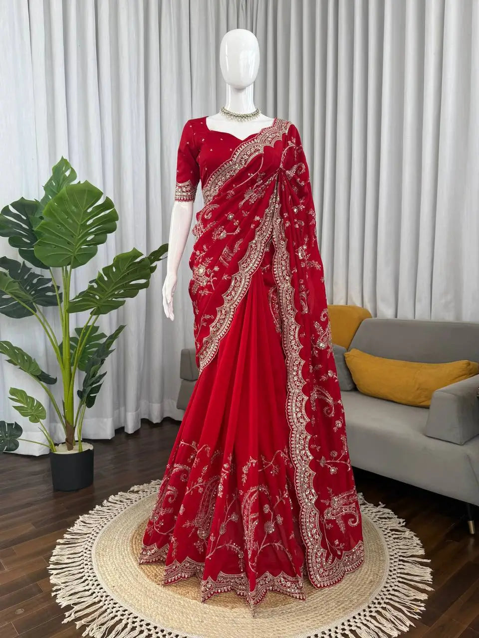 Embroidered Vichitra Silk Designer Saree