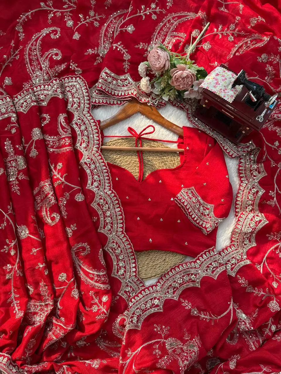 Embroidered Vichitra Silk Designer Saree