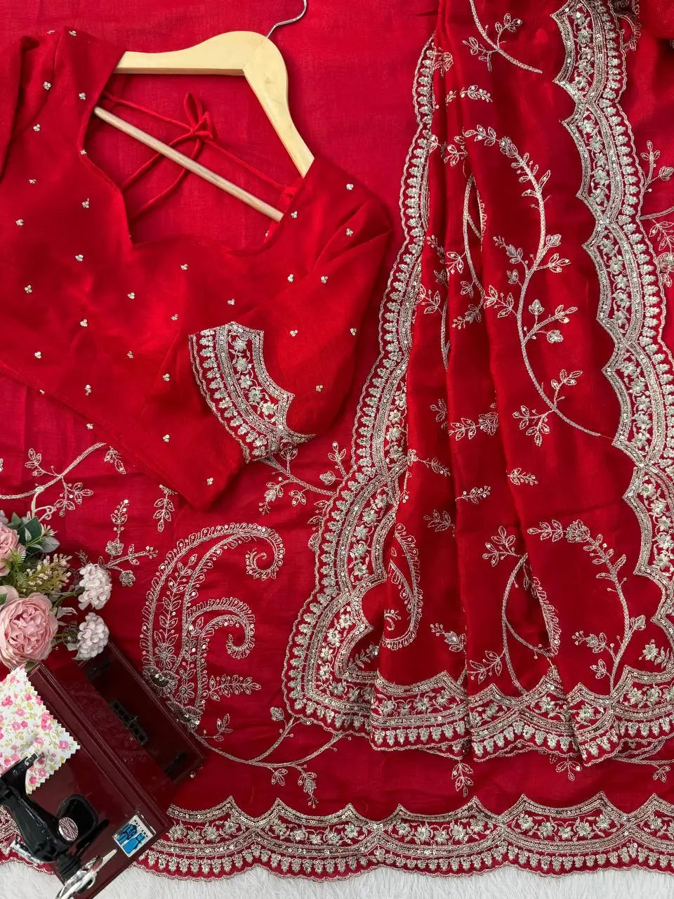 Embroidered Vichitra Silk Designer Saree