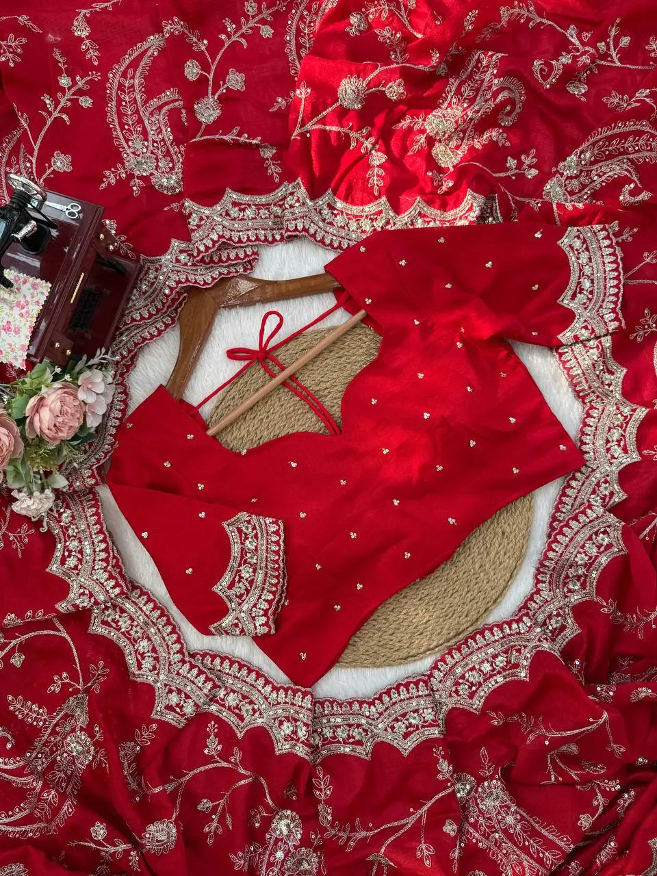 Embroidered Vichitra Silk Designer Saree