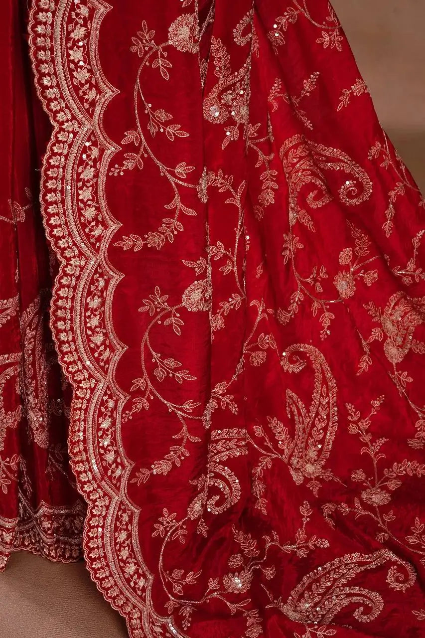 Embroidered Vichitra Silk Designer Saree