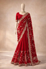 Embroidered Vichitra Silk Designer Saree