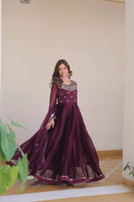 Embroidered Vichitra Silk Festival Gown Set