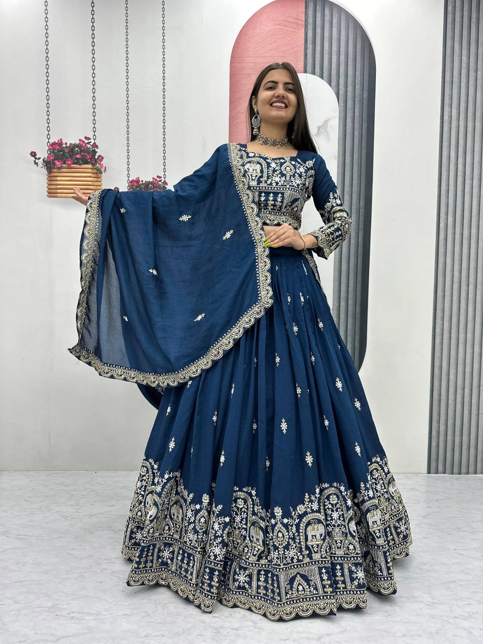 Embroidered Vichitra Silk Festival Lehenga Choli