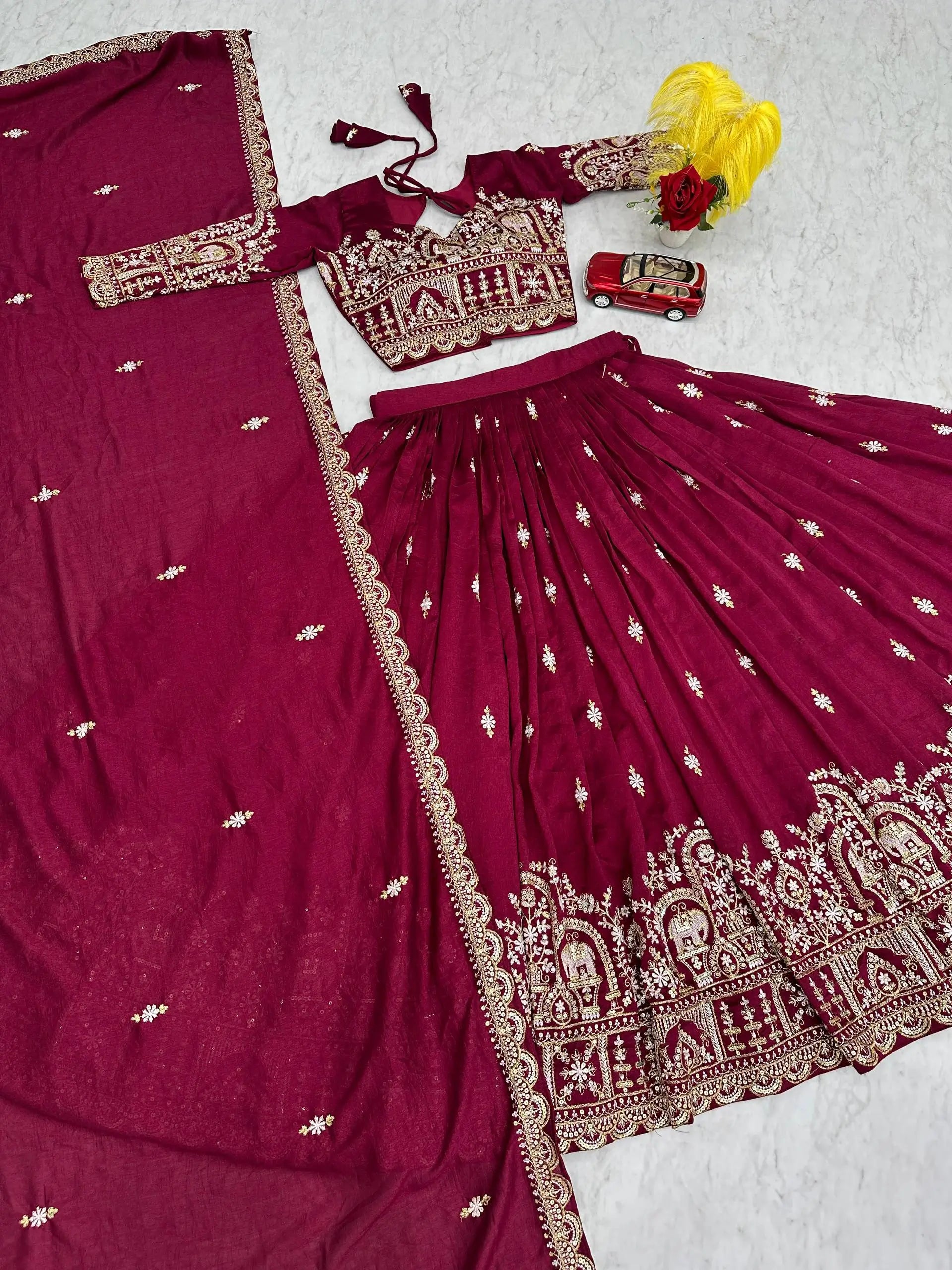 Embroidered Vichitra Silk Festival Lehenga Choli