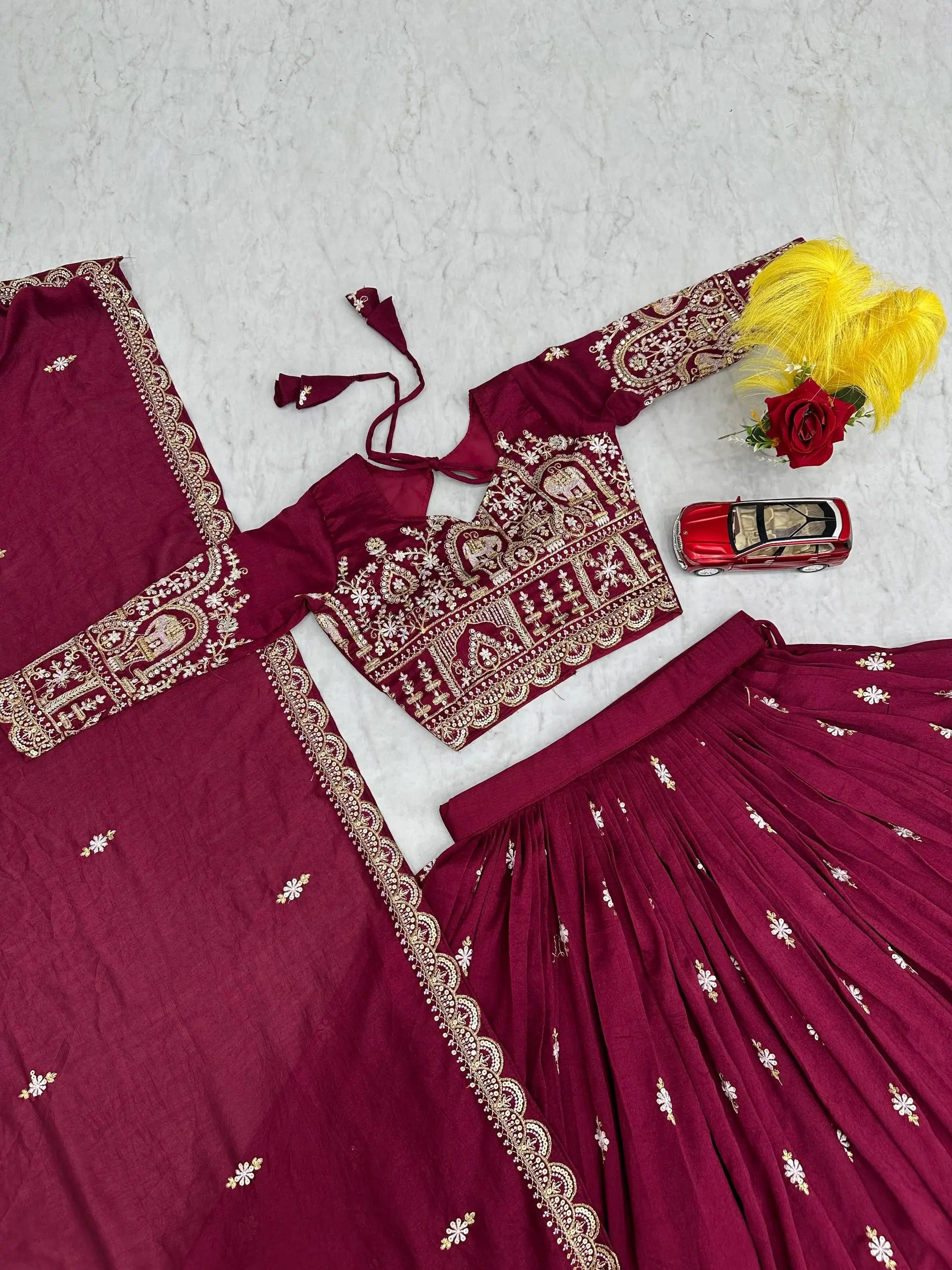 Embroidered Vichitra Silk Festival Lehenga Choli
