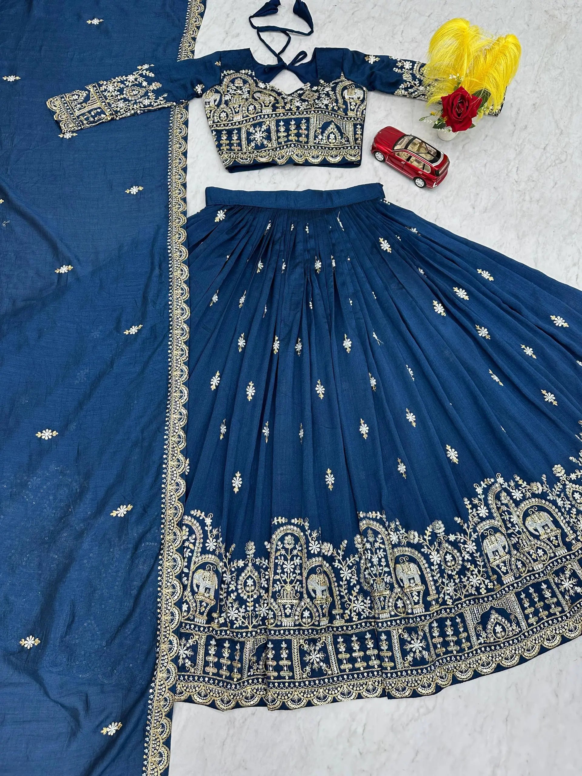 Embroidered Vichitra Silk Festival Lehenga Choli