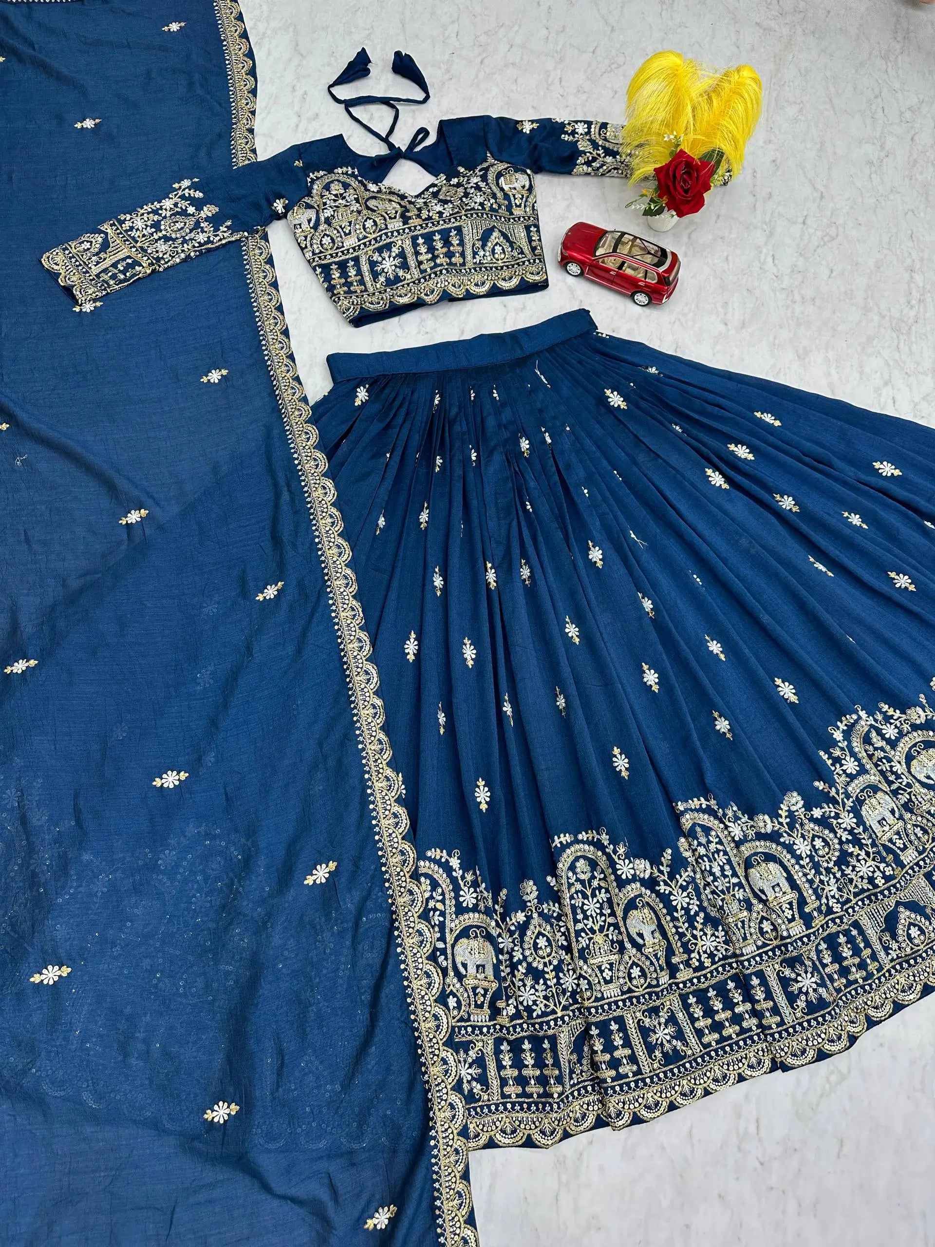 Embroidered Vichitra Silk Festival Lehenga Choli