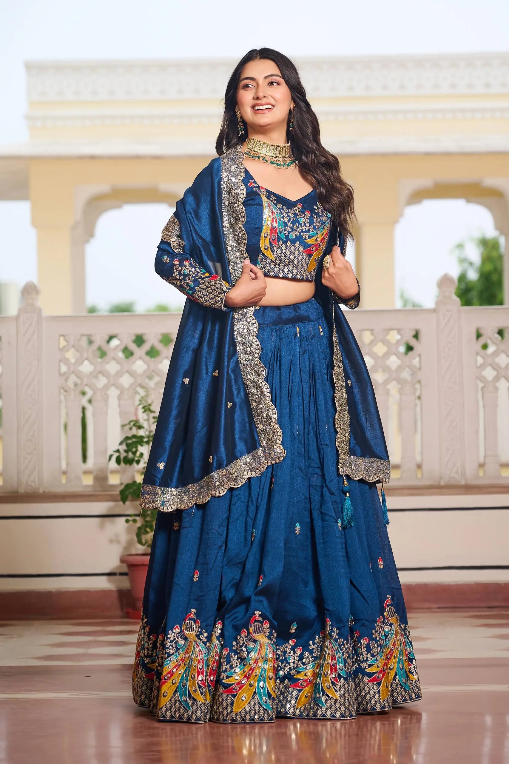 Embroidered Vichitra Silk Festival Lehenga Choli