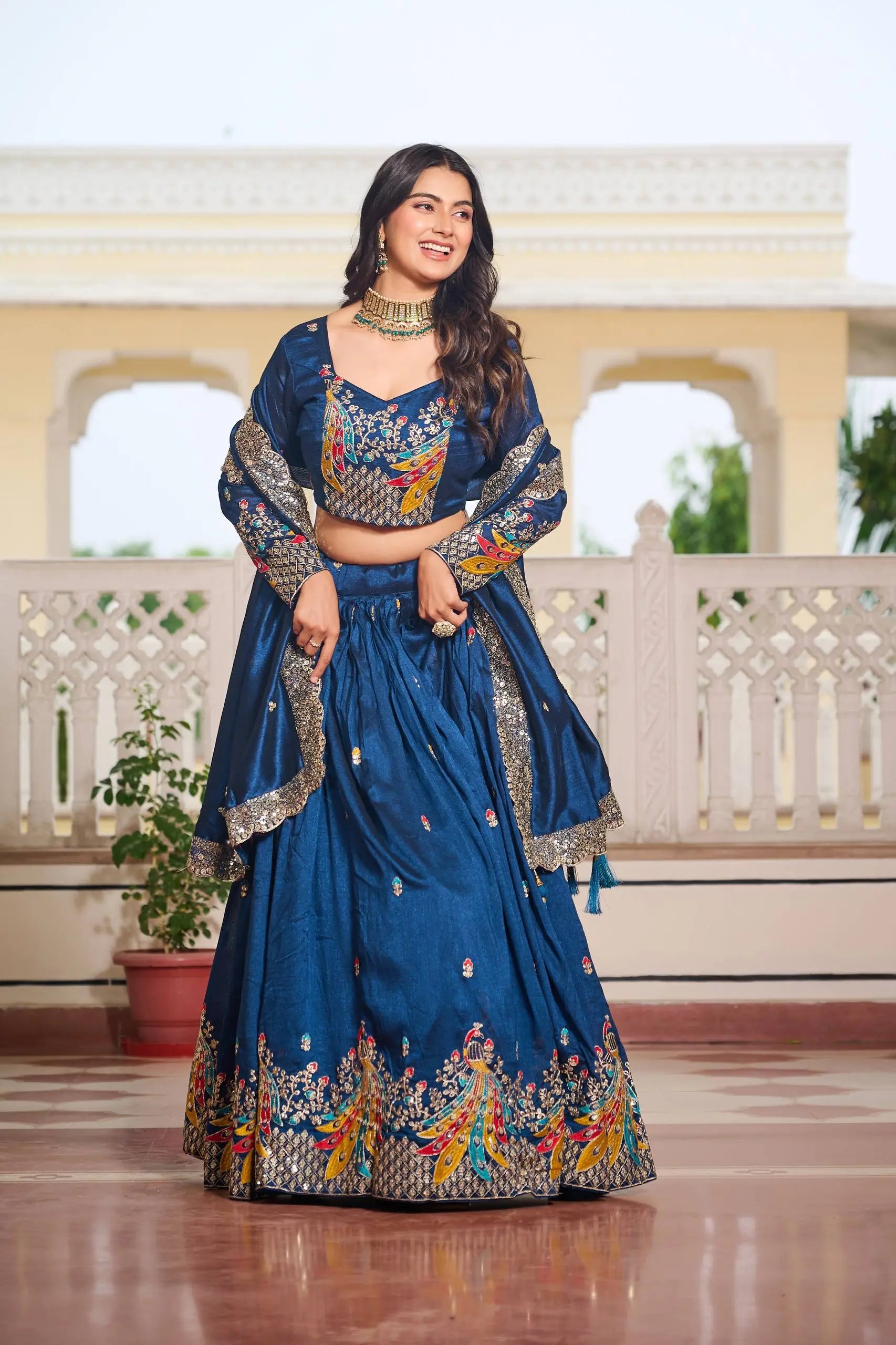 Embroidered Vichitra Silk Festival Lehenga Choli