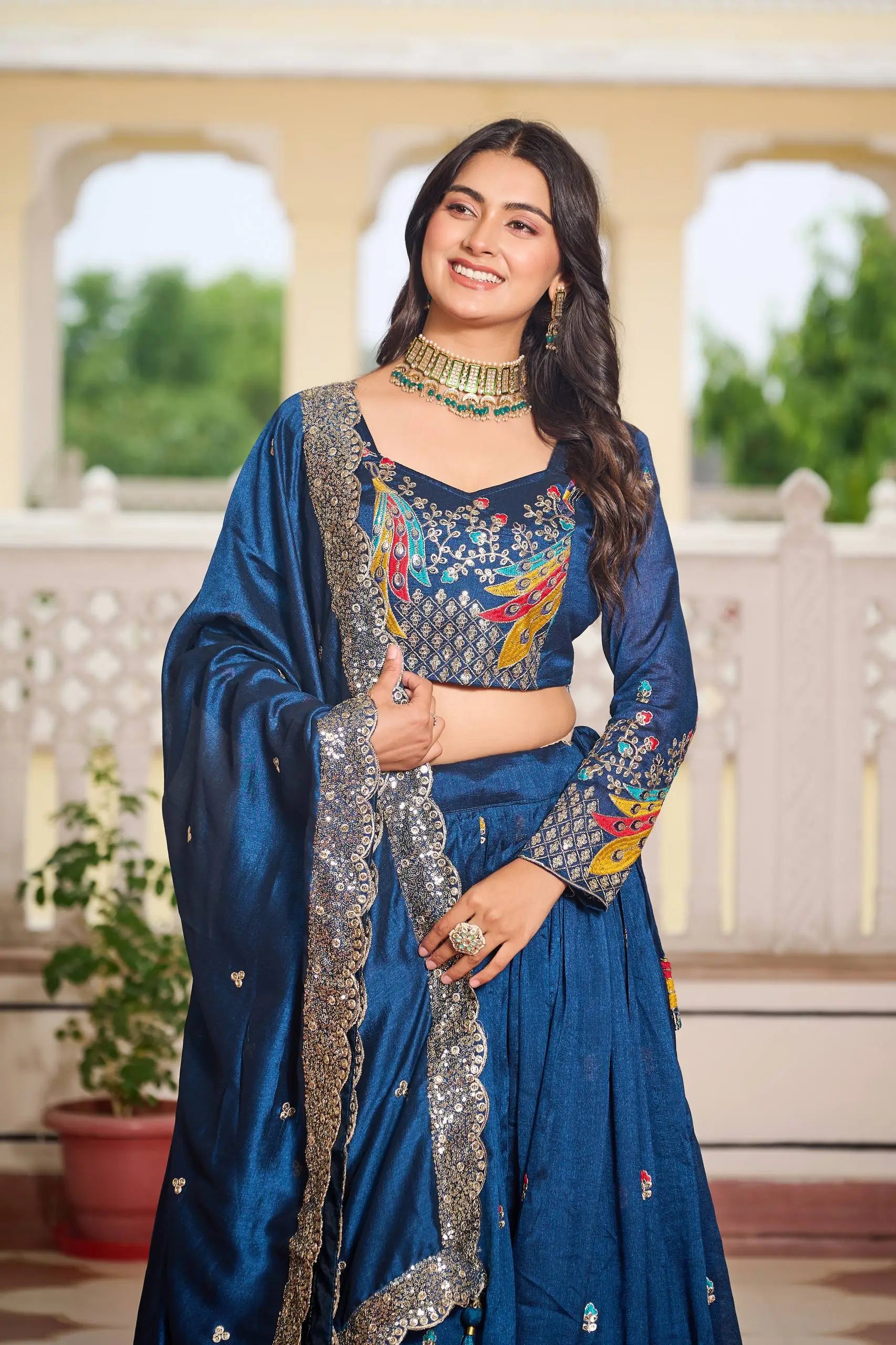 Embroidered Vichitra Silk Festival Lehenga Choli