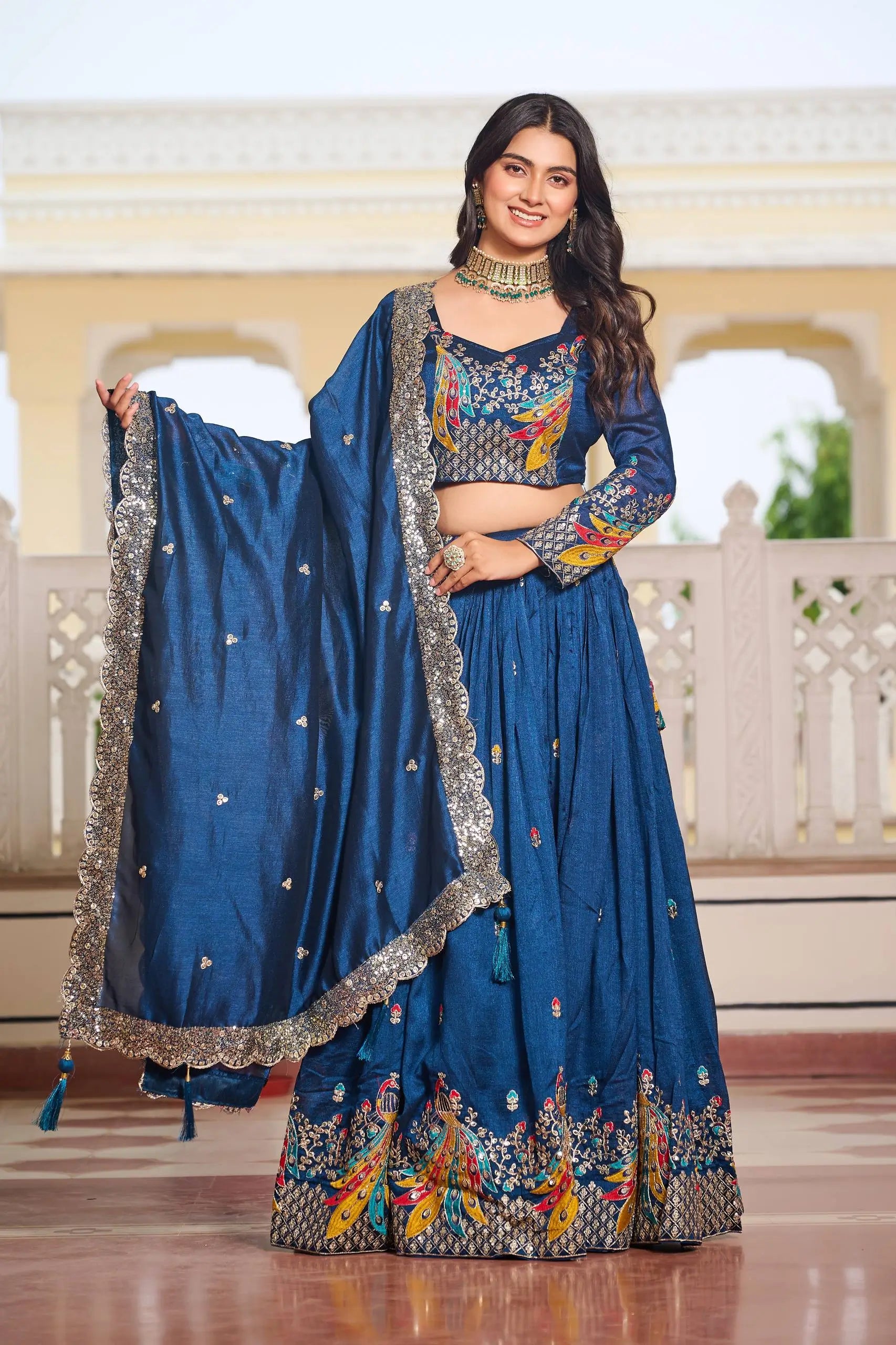 Embroidered Vichitra Silk Festival Lehenga Choli