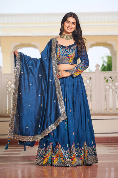 Embroidered Vichitra Silk Festival Lehenga Choli