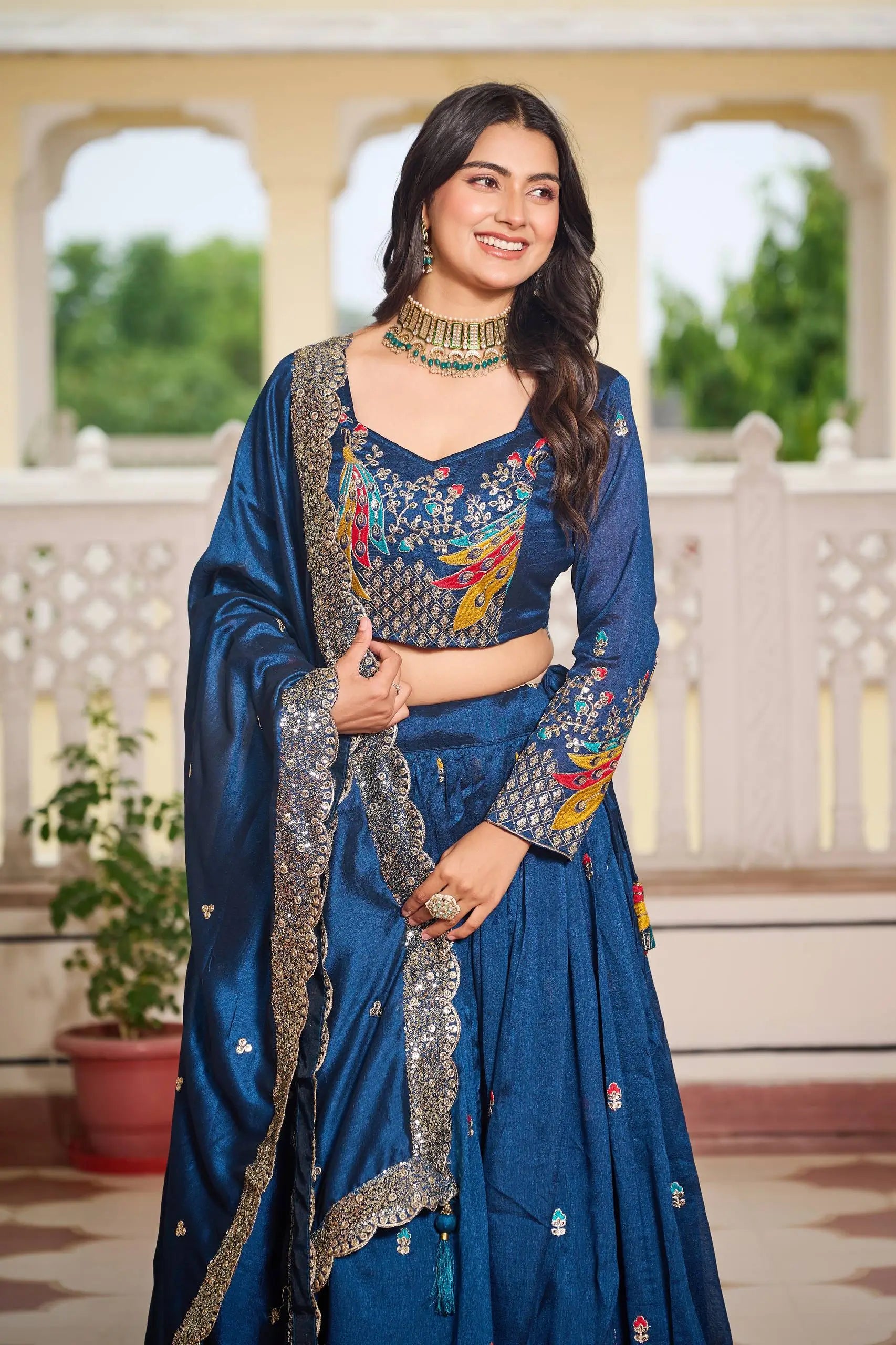 Embroidered Vichitra Silk Festival Lehenga Choli