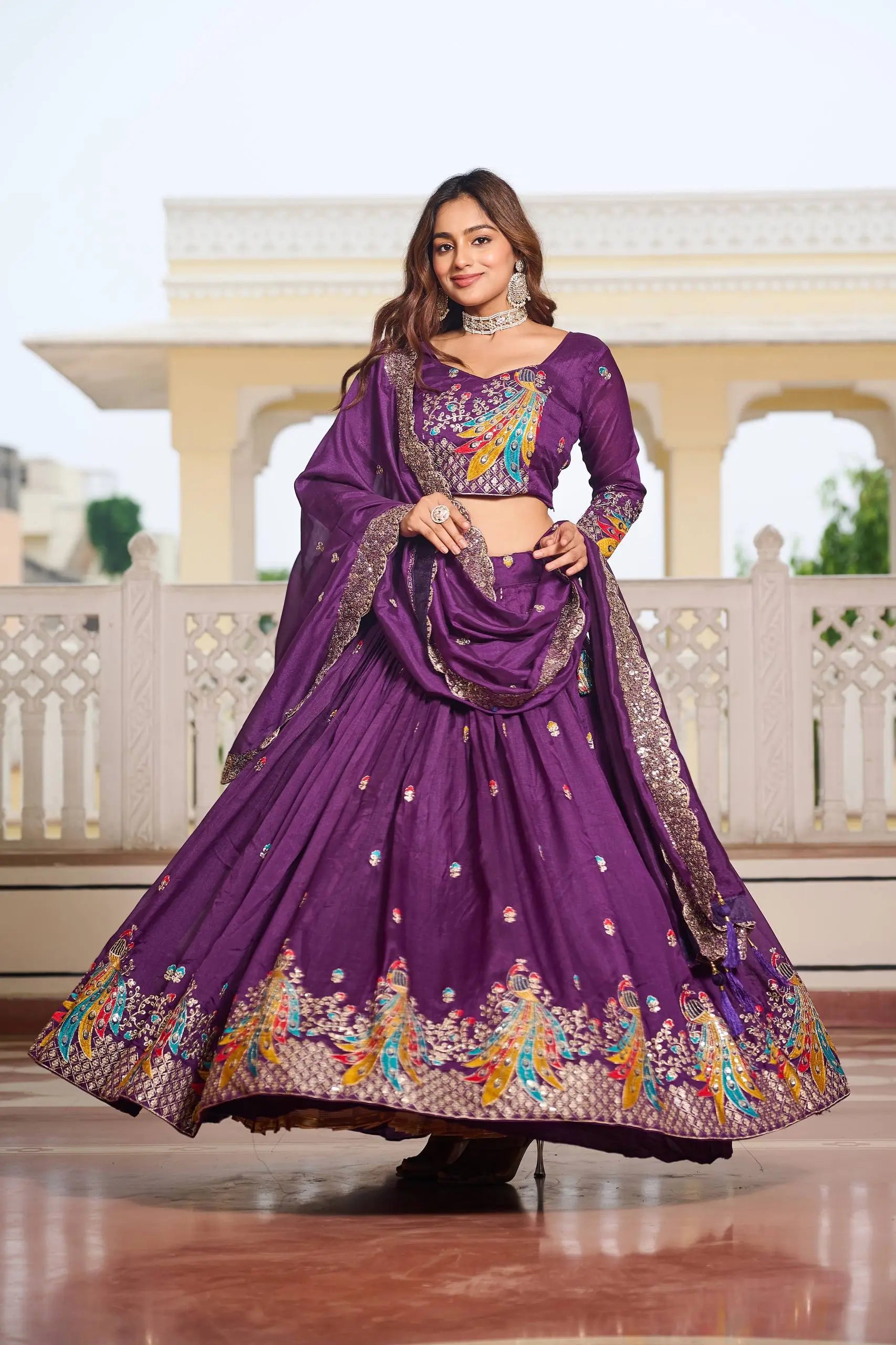 Embroidered Vichitra Silk Festival Lehenga Choli