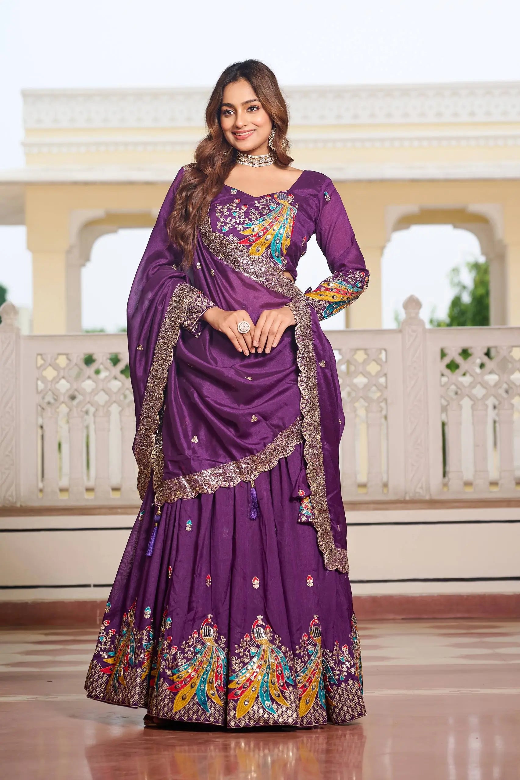 Embroidered Vichitra Silk Festival Lehenga Choli