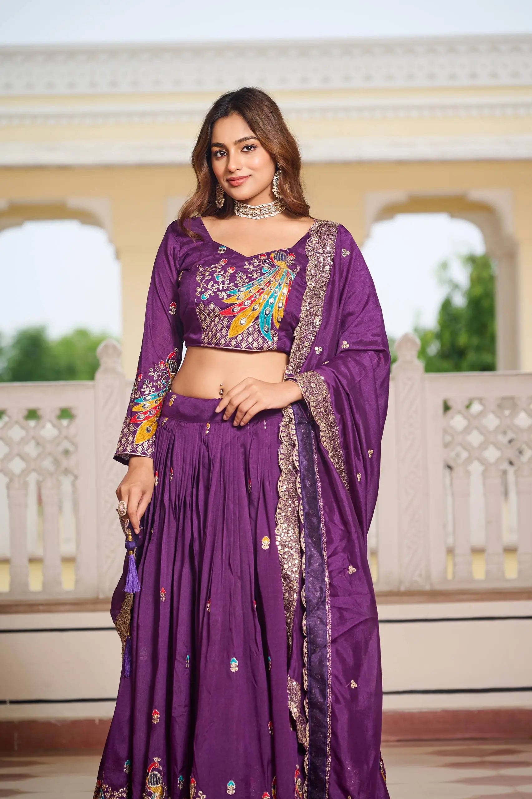 Embroidered Vichitra Silk Festival Lehenga Choli