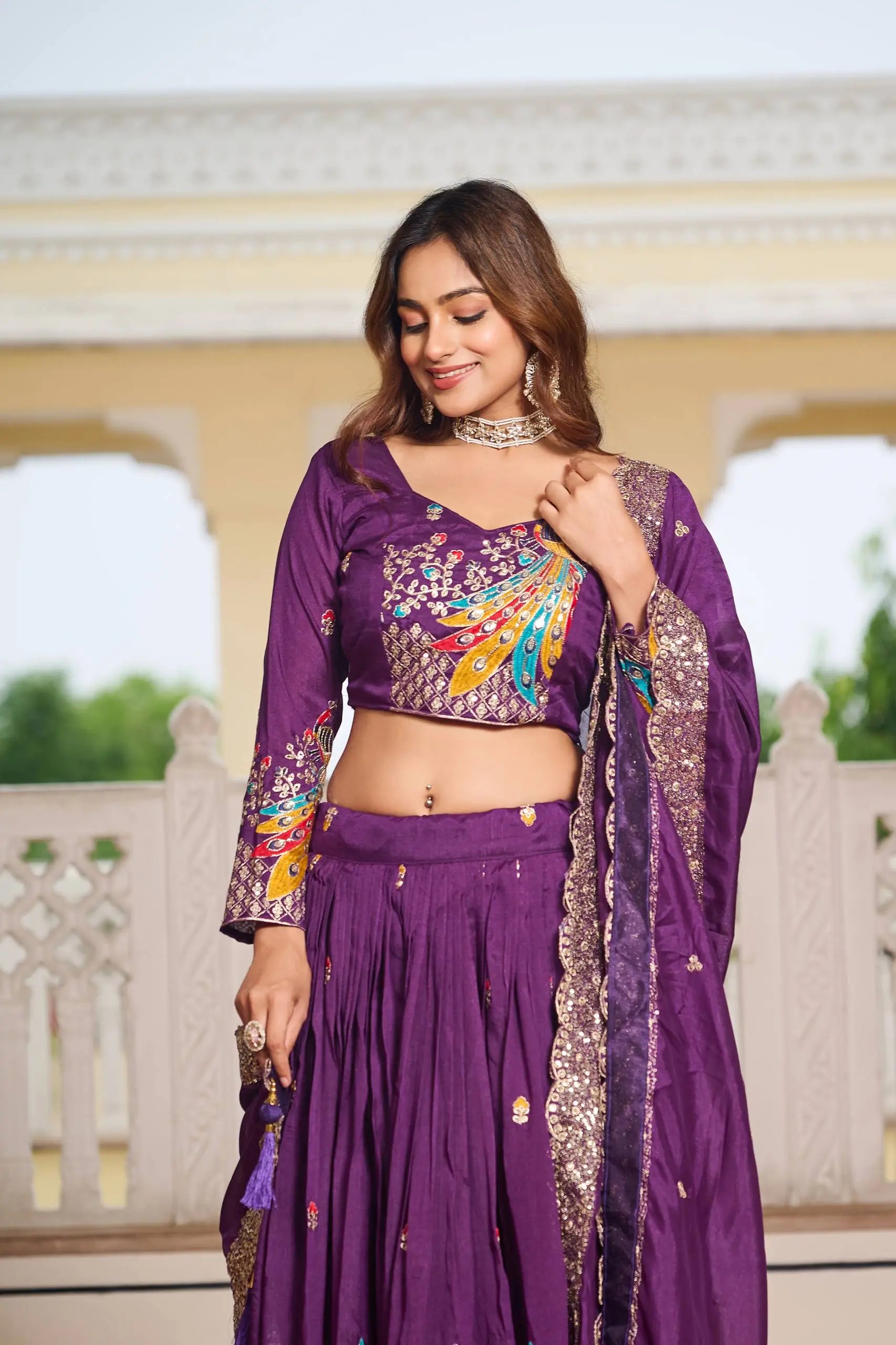 Embroidered Vichitra Silk Festival Lehenga Choli