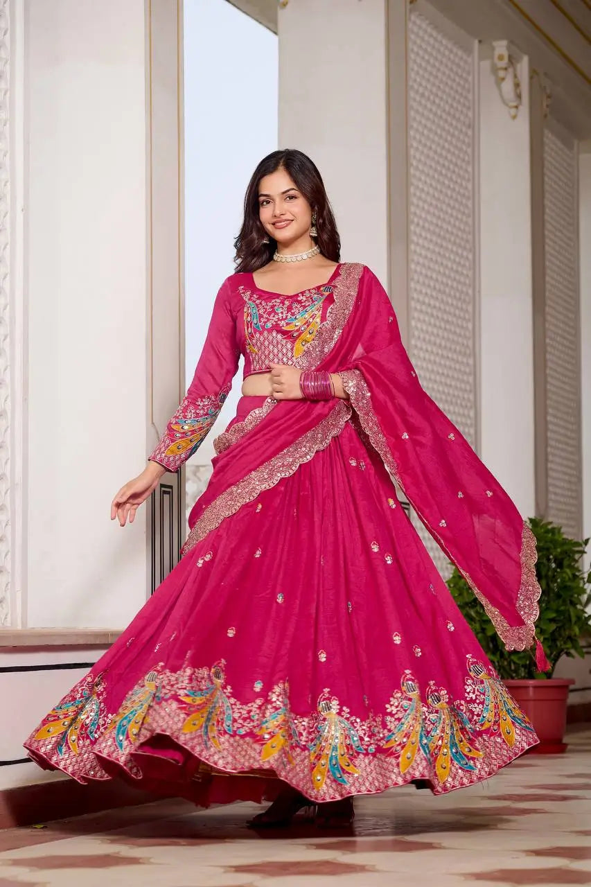 Embroidered Vichitra Silk Festival Lehenga Choli