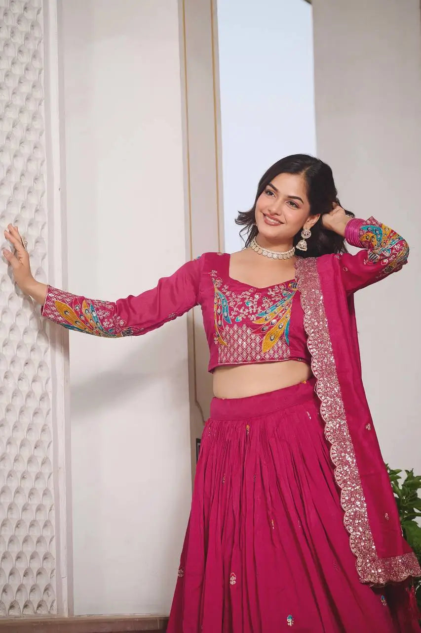 Embroidered Vichitra Silk Festival Lehenga Choli