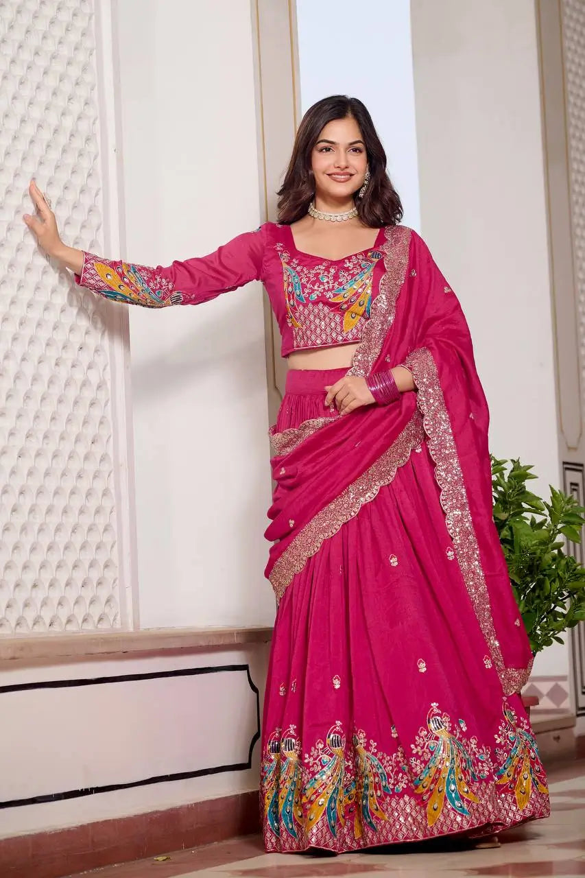 Embroidered Vichitra Silk Festival Lehenga Choli