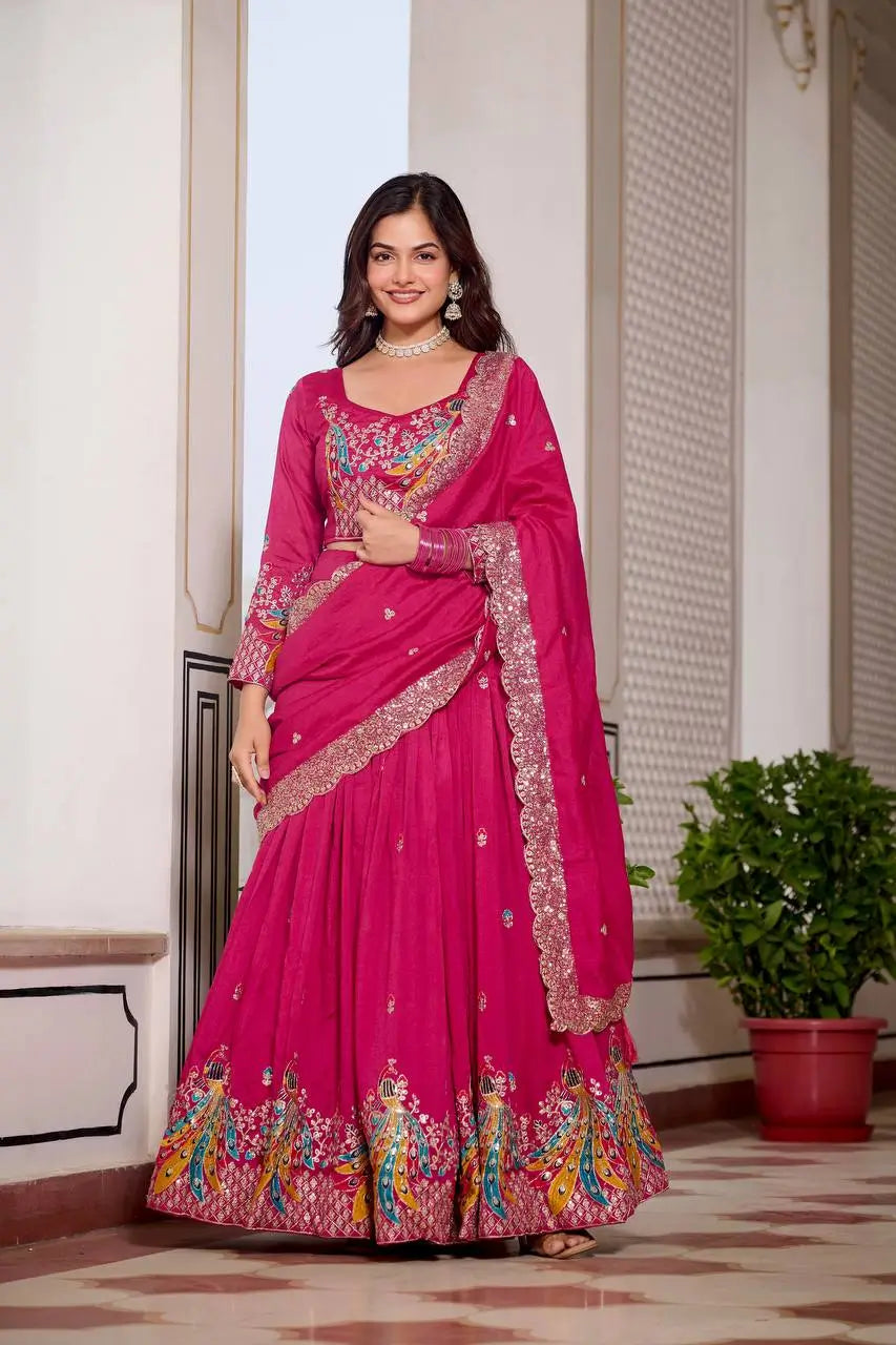 Embroidered Vichitra Silk Festival Lehenga Choli