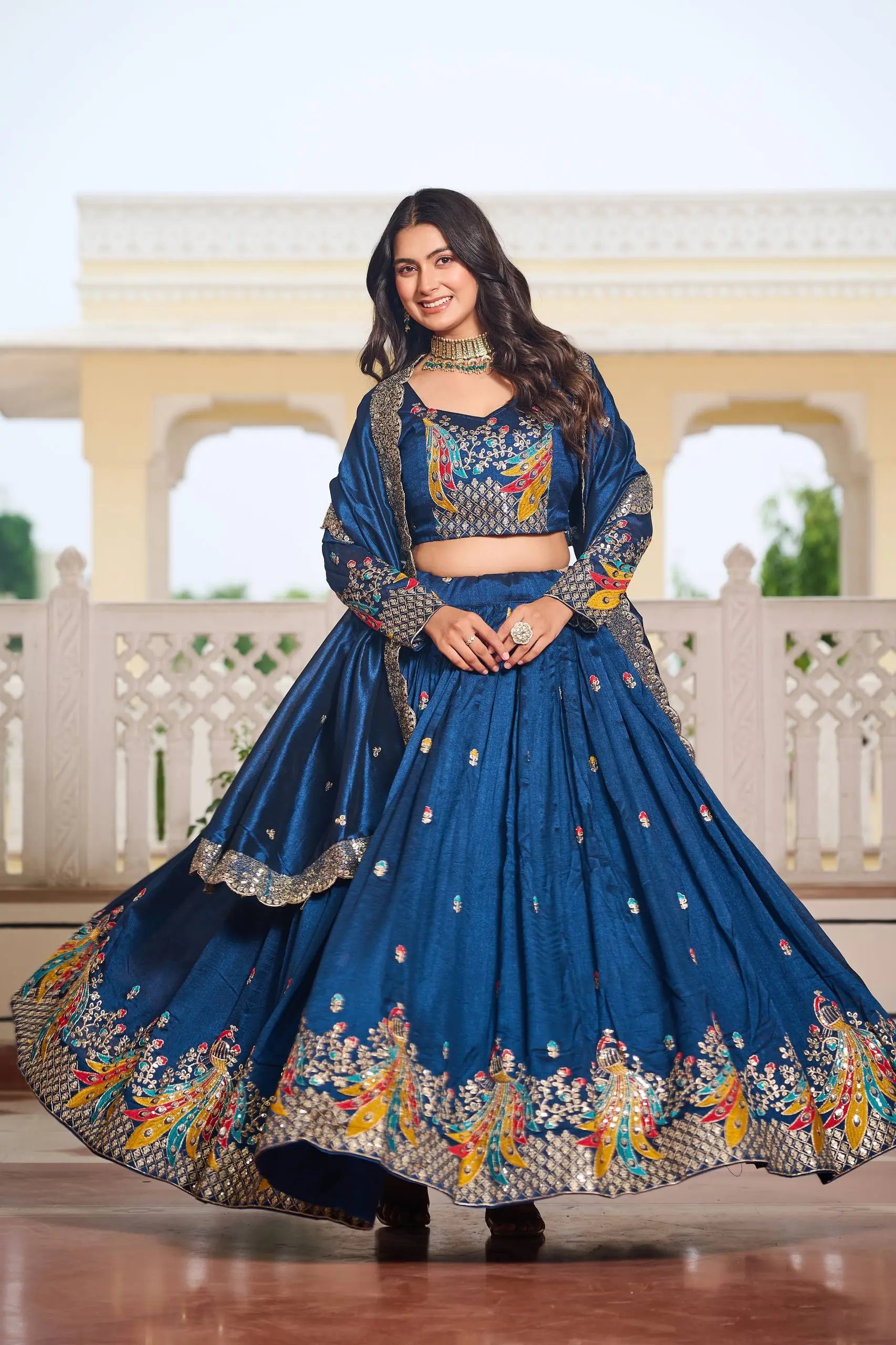 Embroidered Vichitra Silk Festival Lehenga Choli