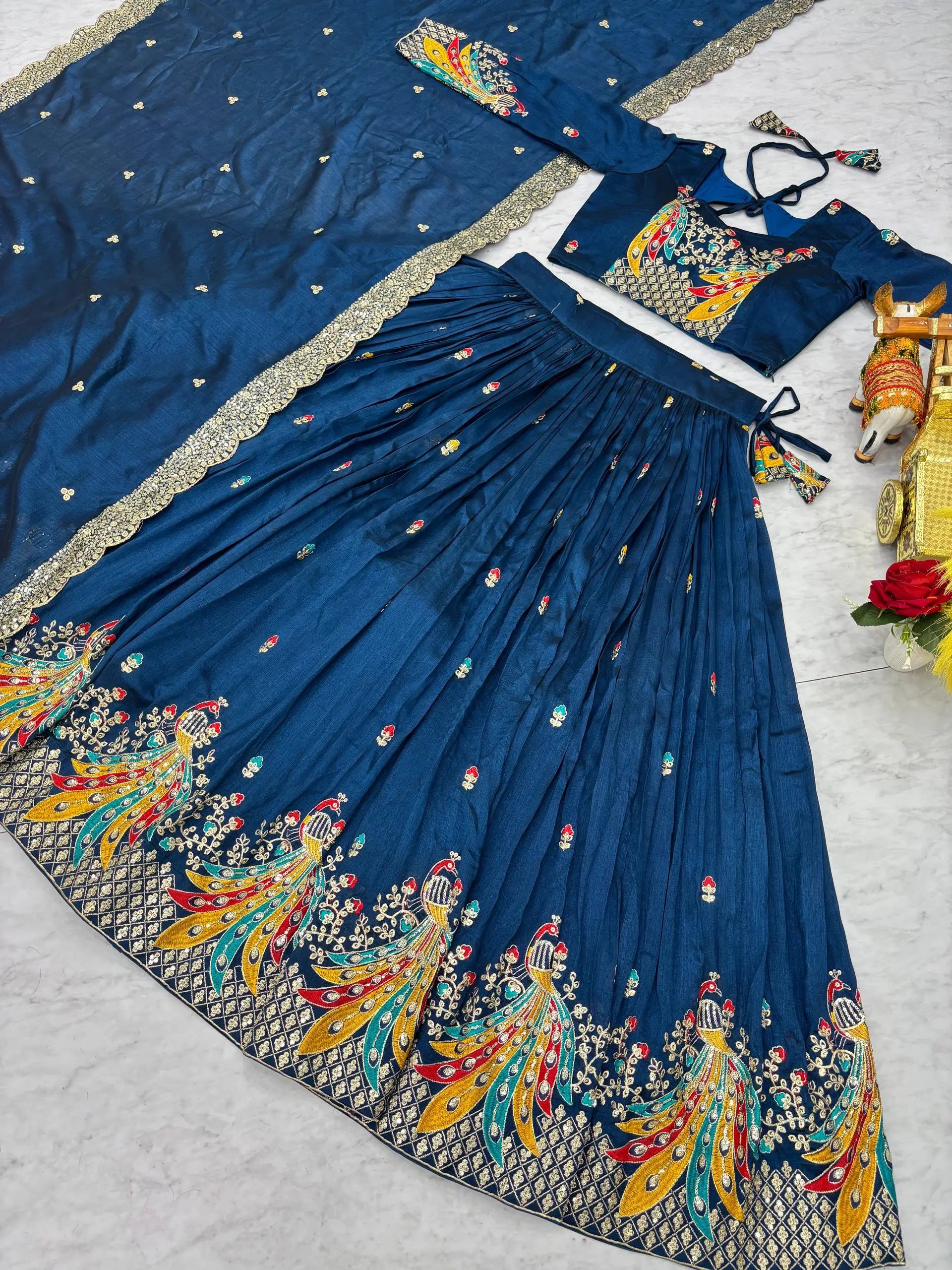 Embroidered Vichitra Silk Festival Lehenga Choli