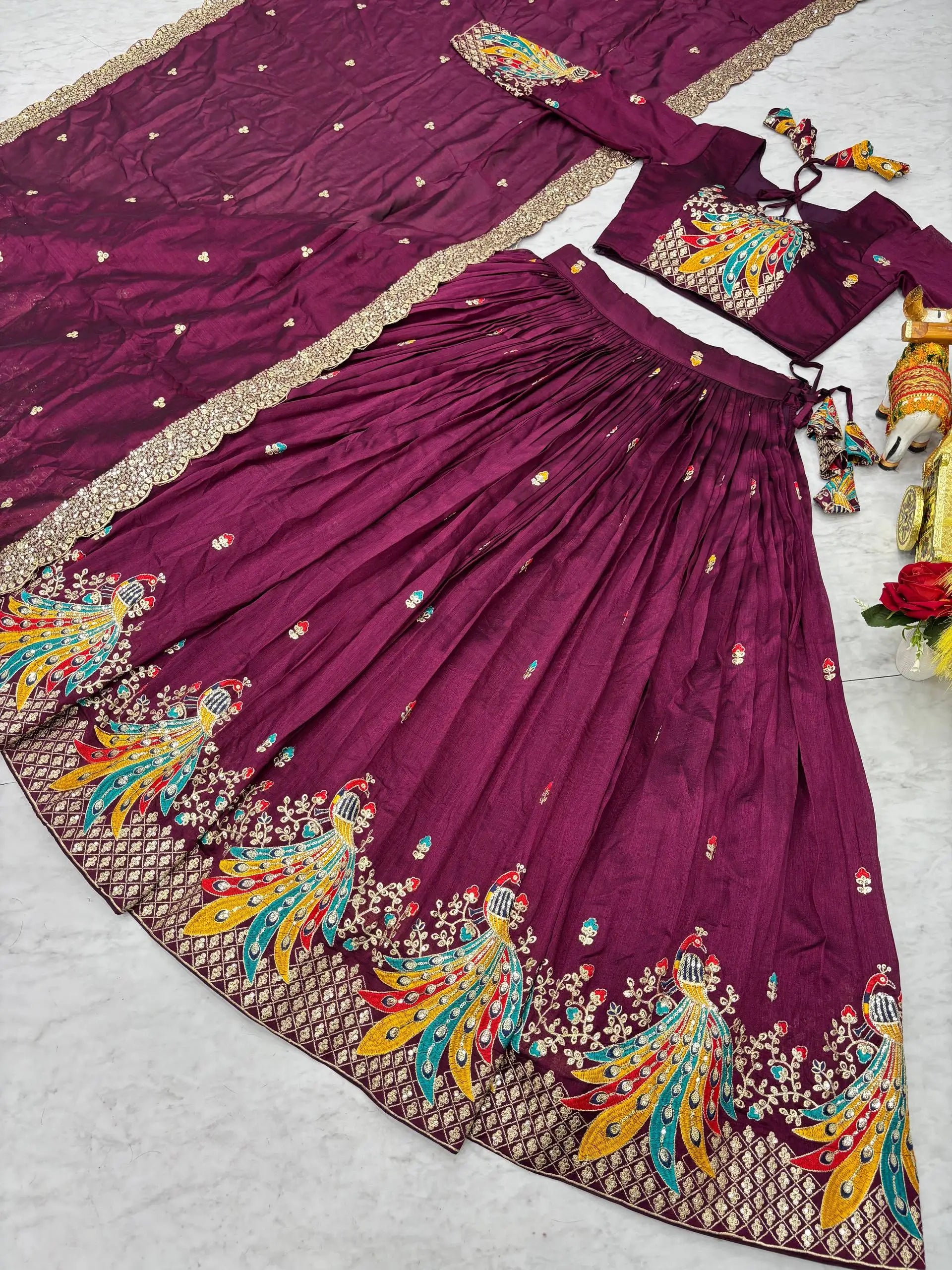 Embroidered Vichitra Silk Festival Lehenga Choli