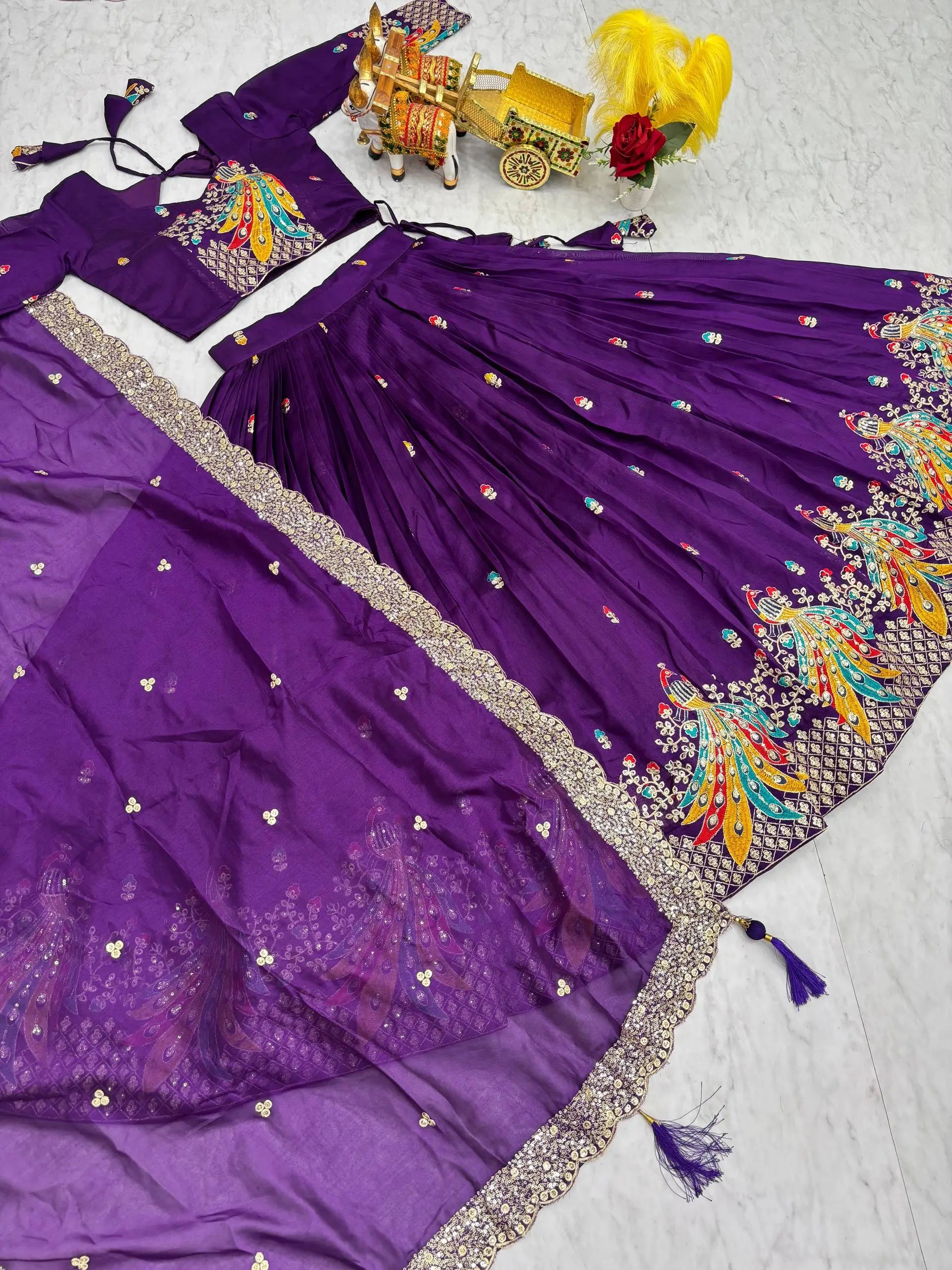 Embroidered Vichitra Silk Festival Lehenga Choli
