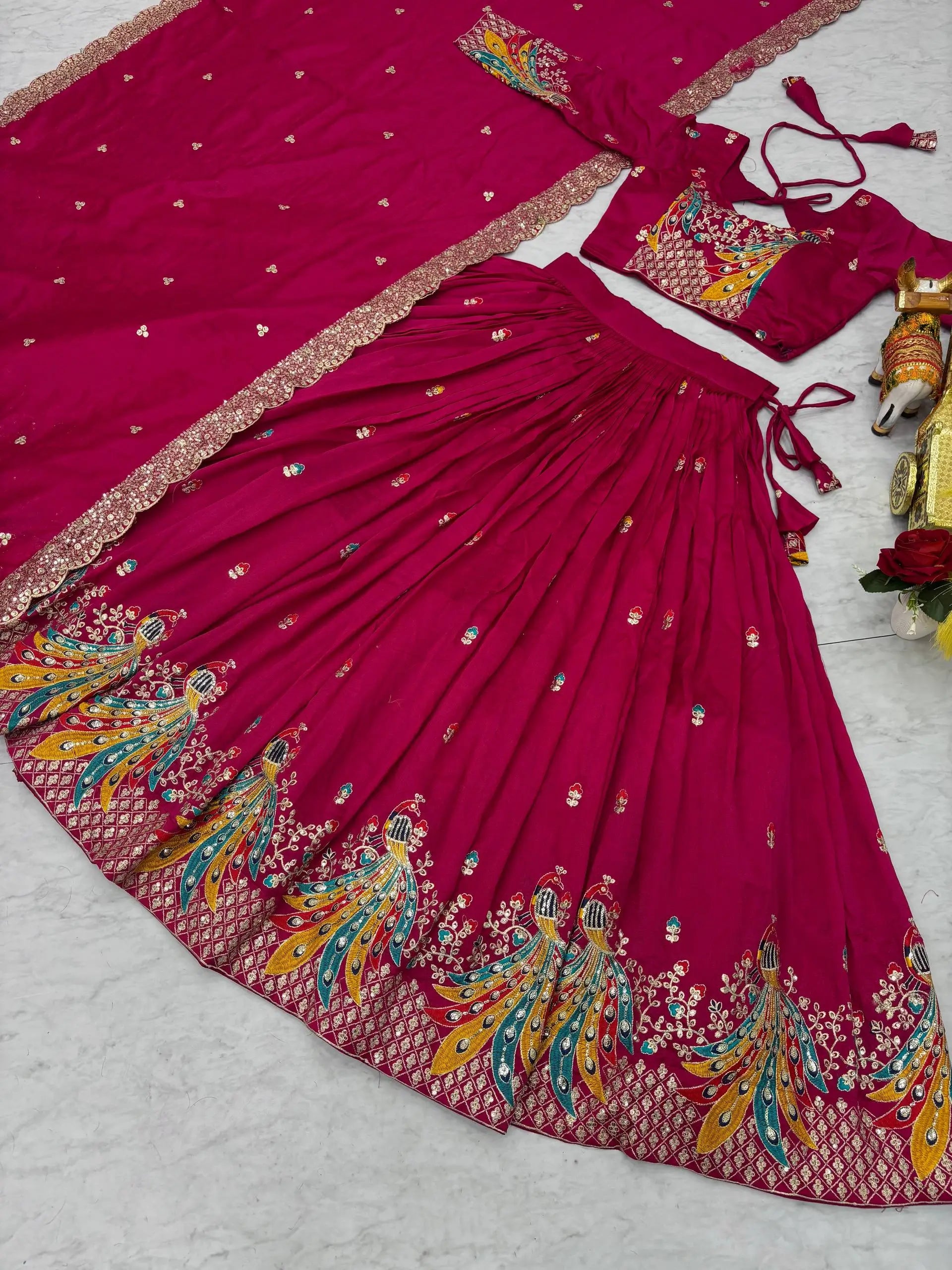 Embroidered Vichitra Silk Festival Lehenga Choli
