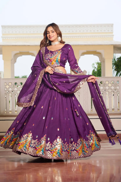 Embroidered Vichitra Silk Festival Lehenga Choli