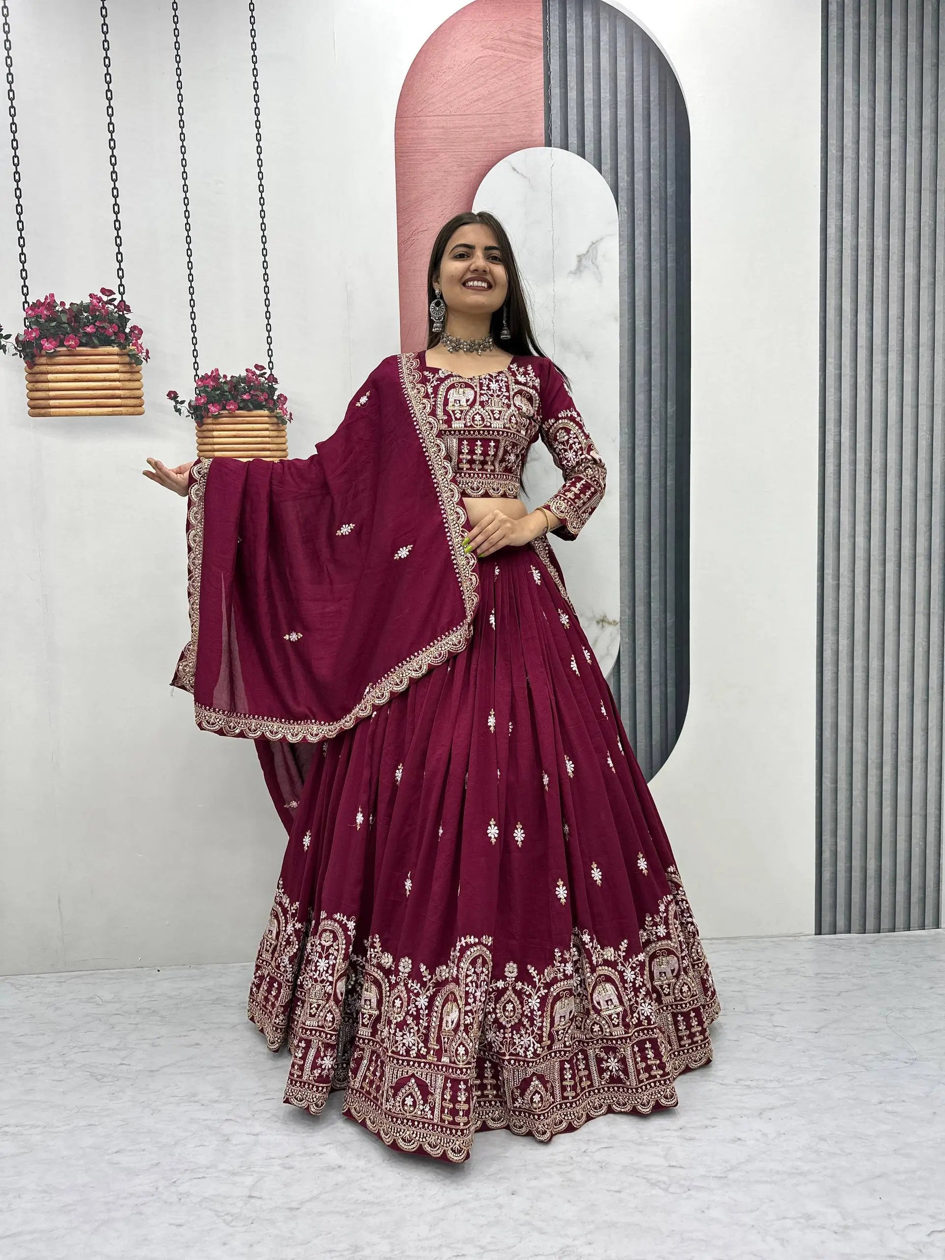 Embroidered Vichitra Silk Festival Lehenga Choli