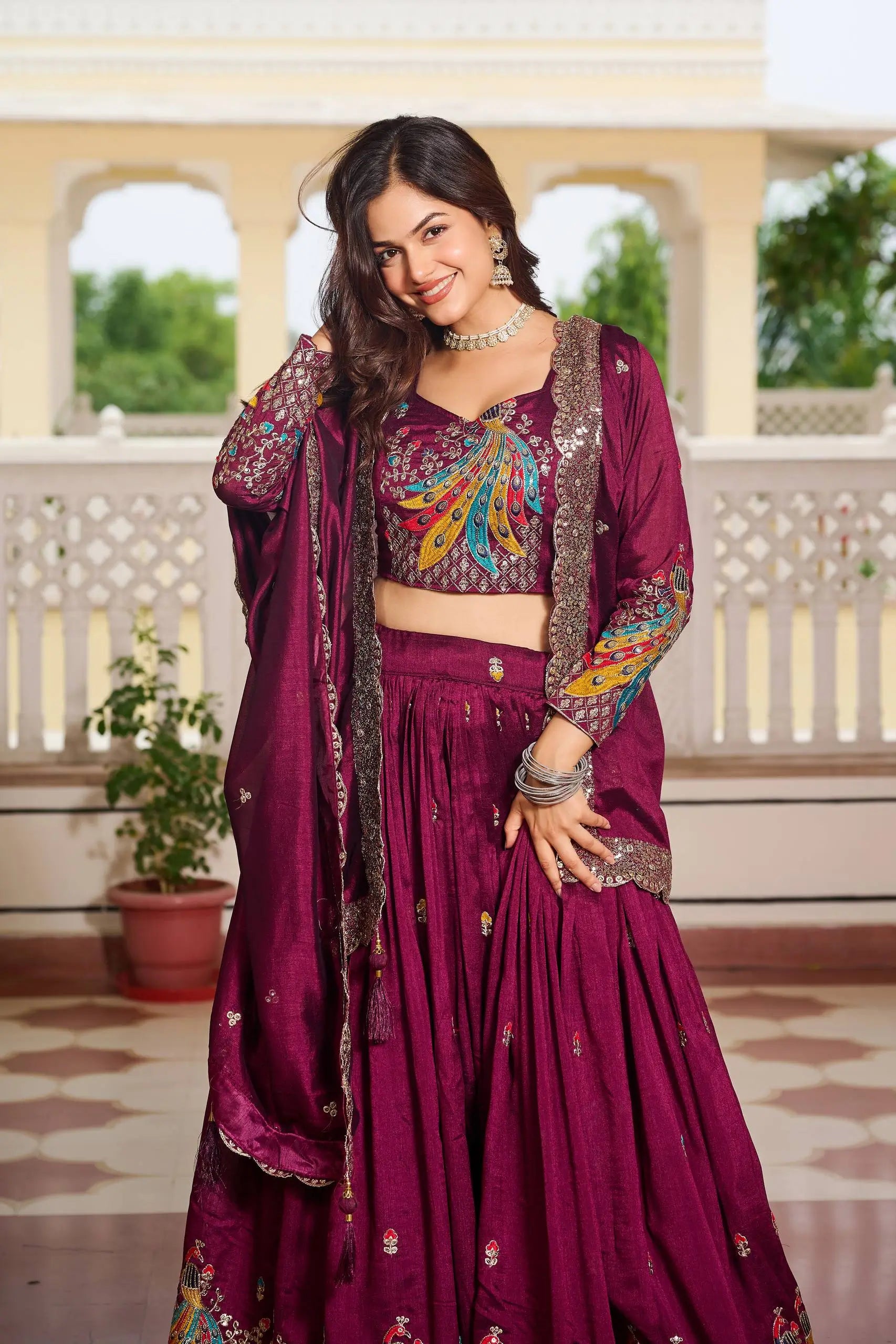 Embroidered Vichitra Silk Festival Lehenga Choli