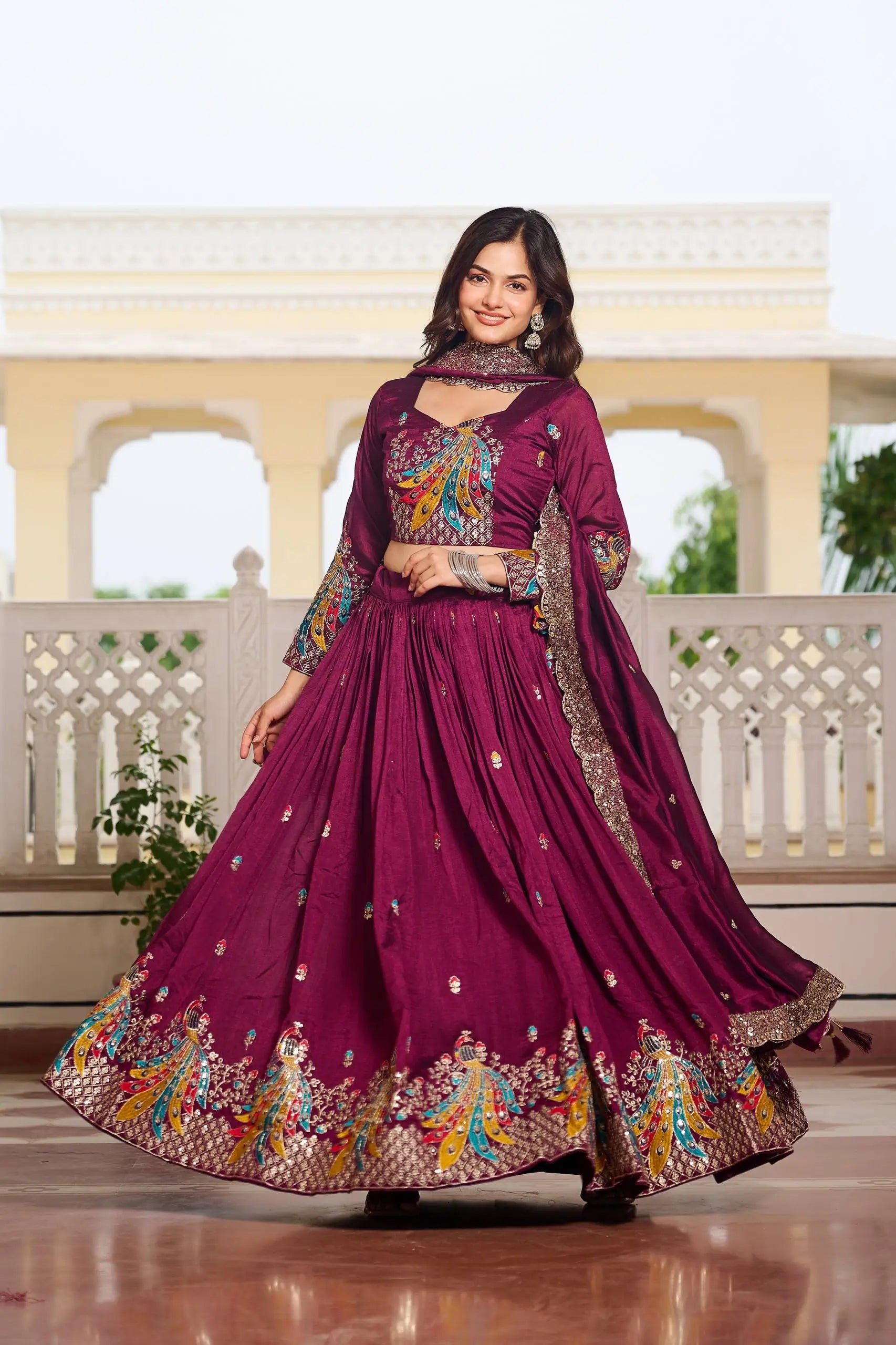 Embroidered Vichitra Silk Festival Lehenga Choli