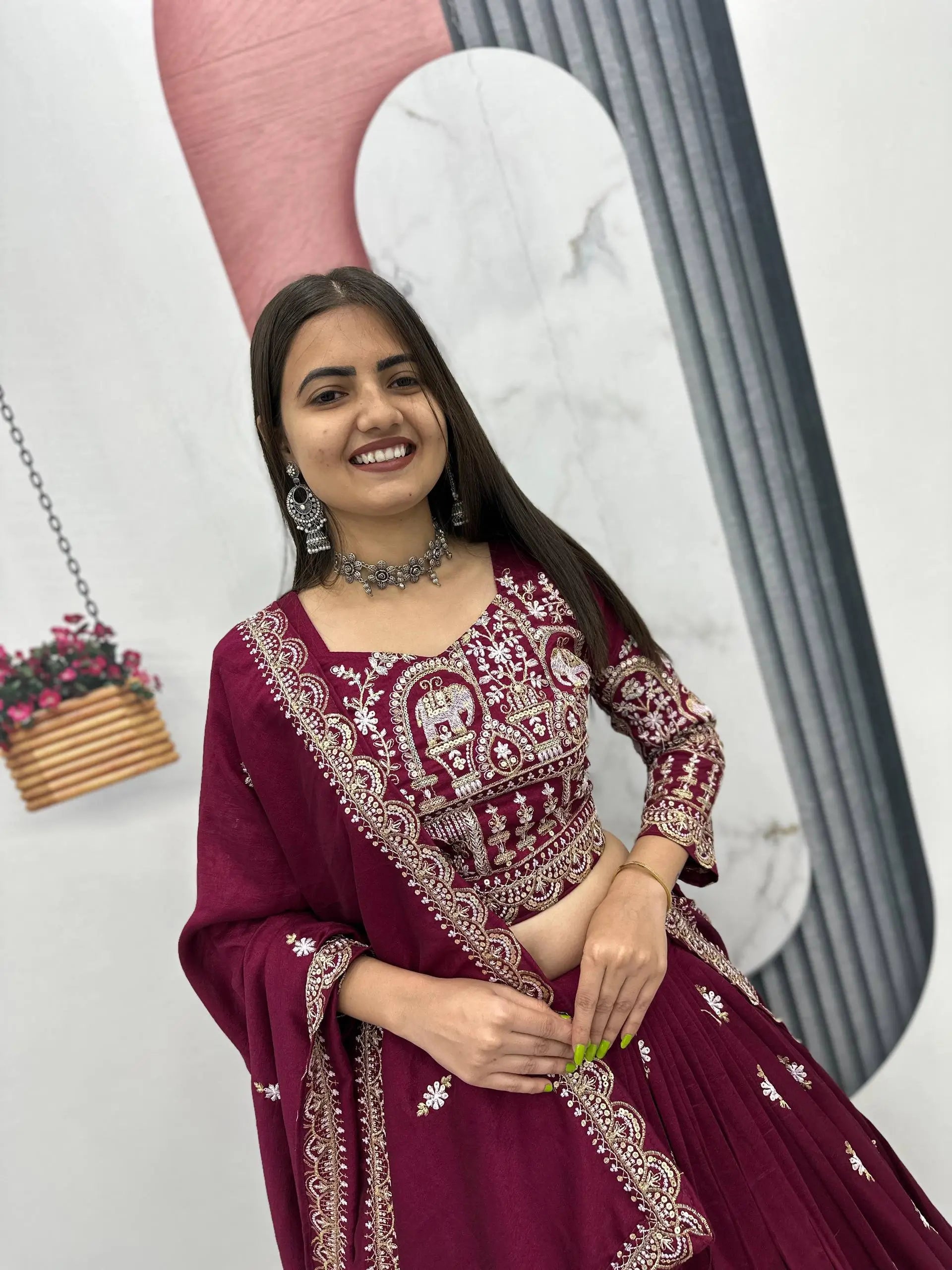 Embroidered Vichitra Silk Festival Lehenga Choli