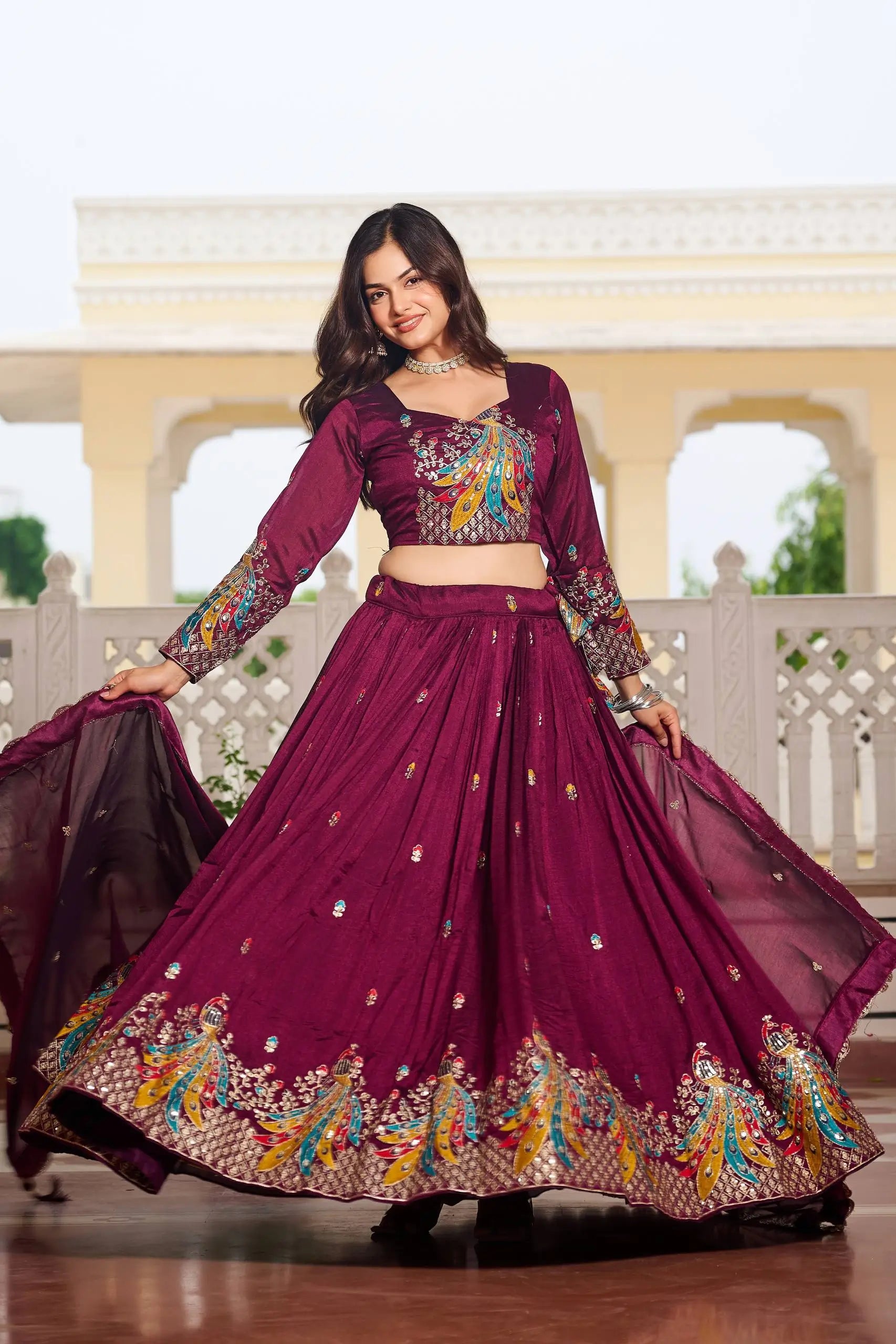 Embroidered Vichitra Silk Festival Lehenga Choli