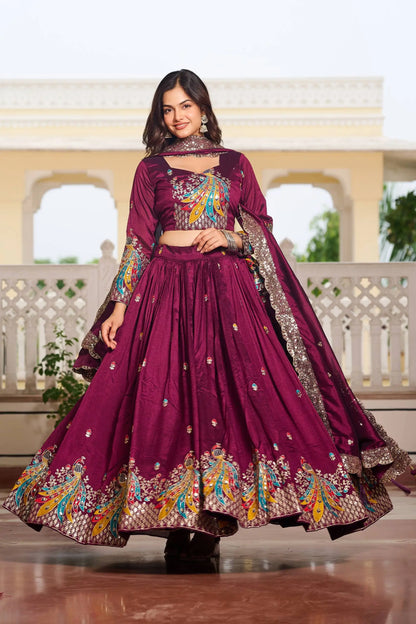 Embroidered Vichitra Silk Festival Lehenga Choli