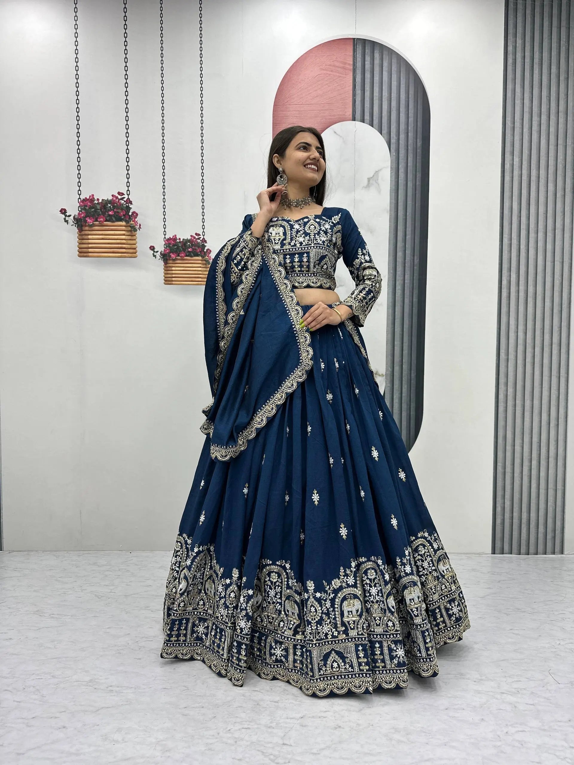 Embroidered Vichitra Silk Festival Lehenga Choli