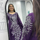 Embroidered Vichitra Silk Flared Gown for Festive and Party Wear