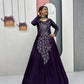 Embroidered Vichitra Silk Flared Gown for Festive and Party Wear