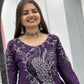 Embroidered Vichitra Silk Flared Gown for Festive and Party Wear